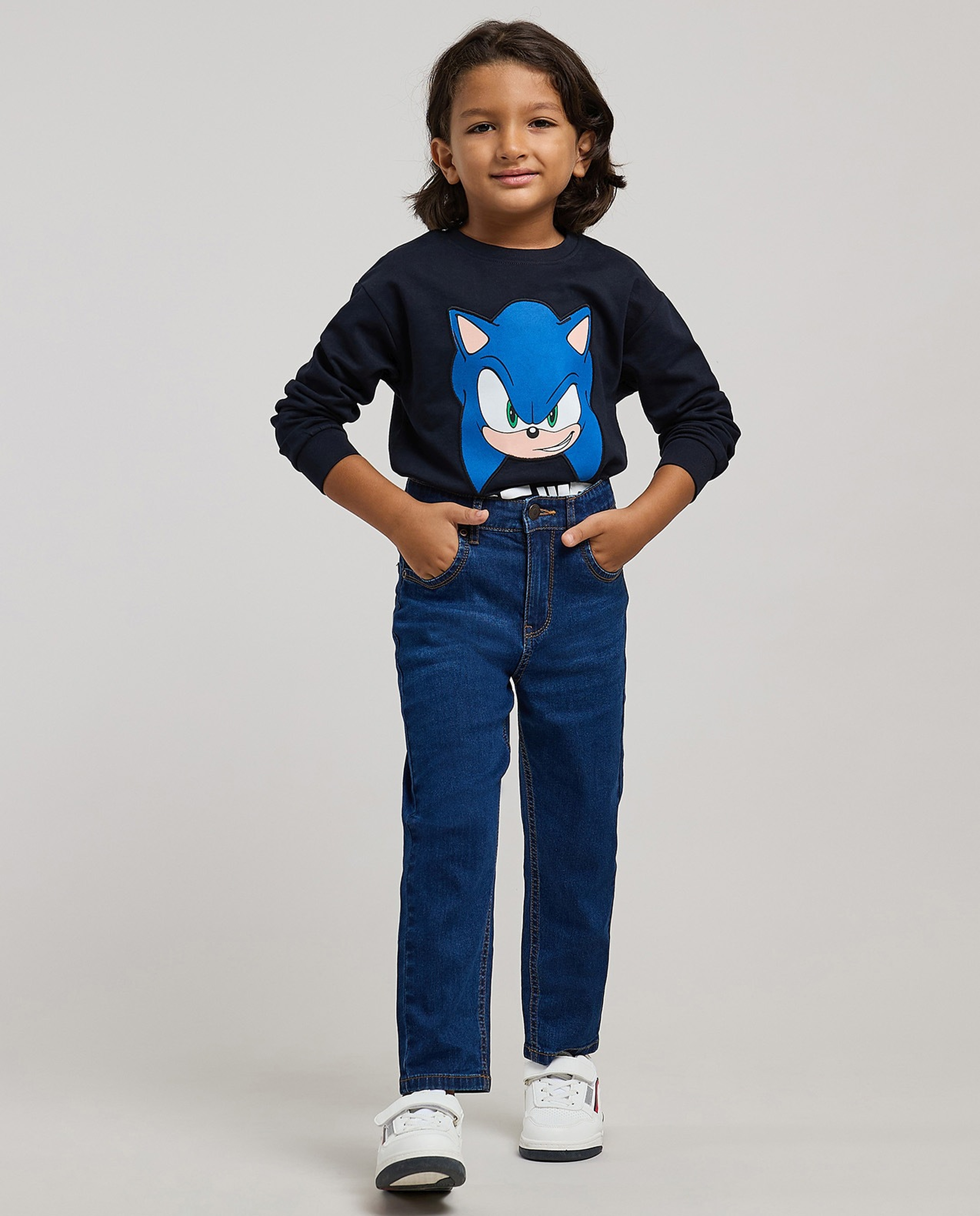 Washed Straight Fit Jeans with Button Closure