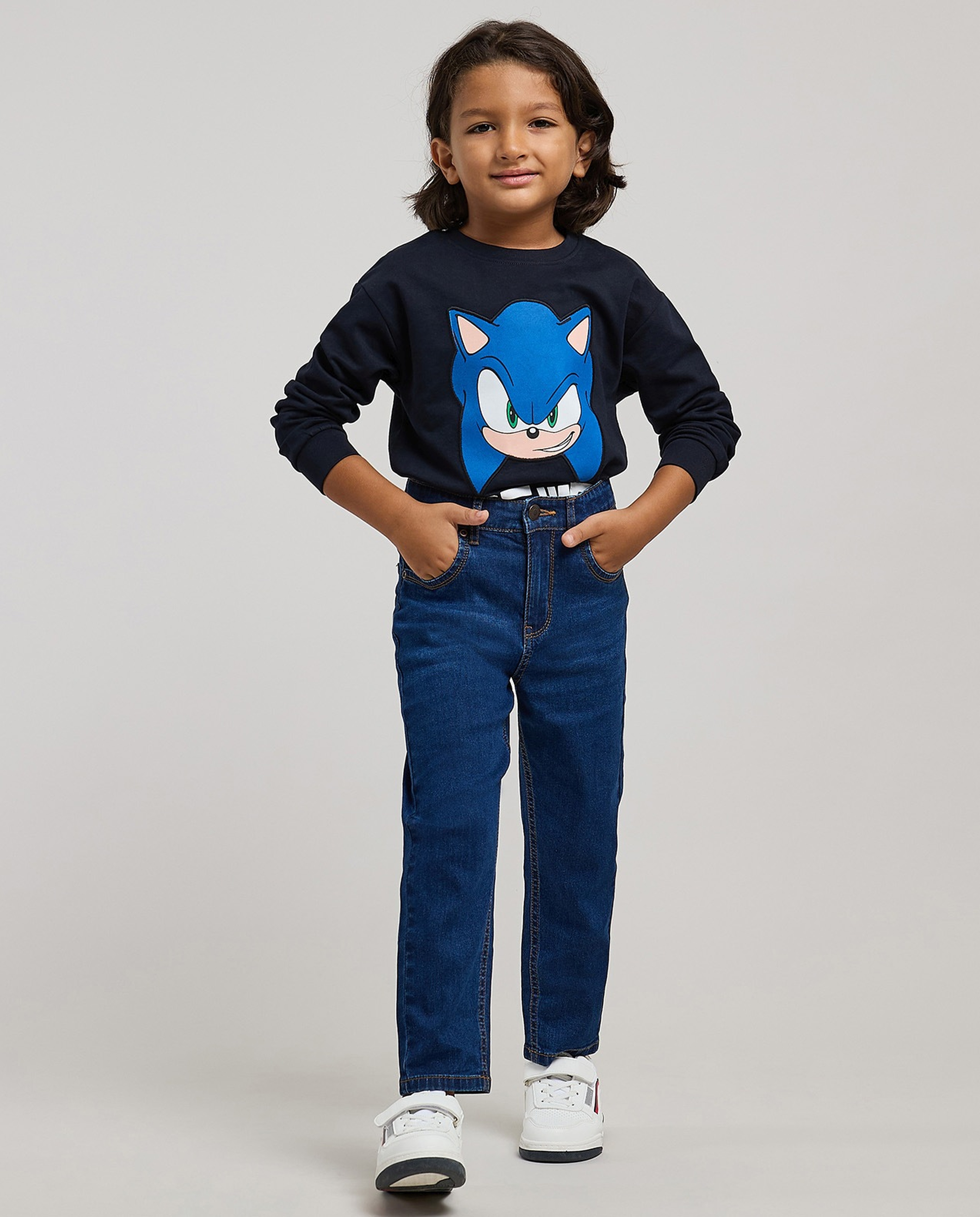 Washed Straight Fit Jeans with Button Closure