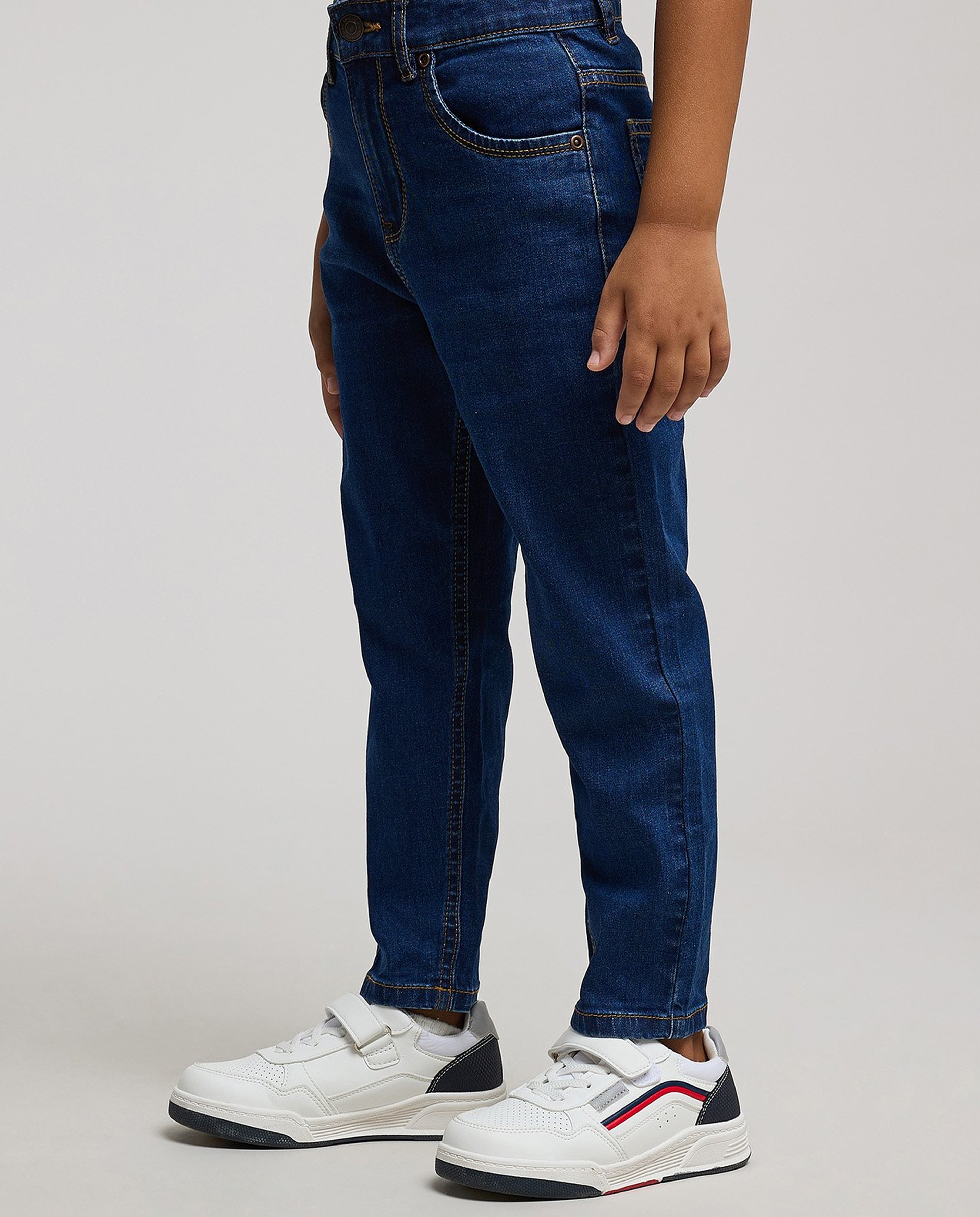 Washed Straight Fit Jeans with Button Closure