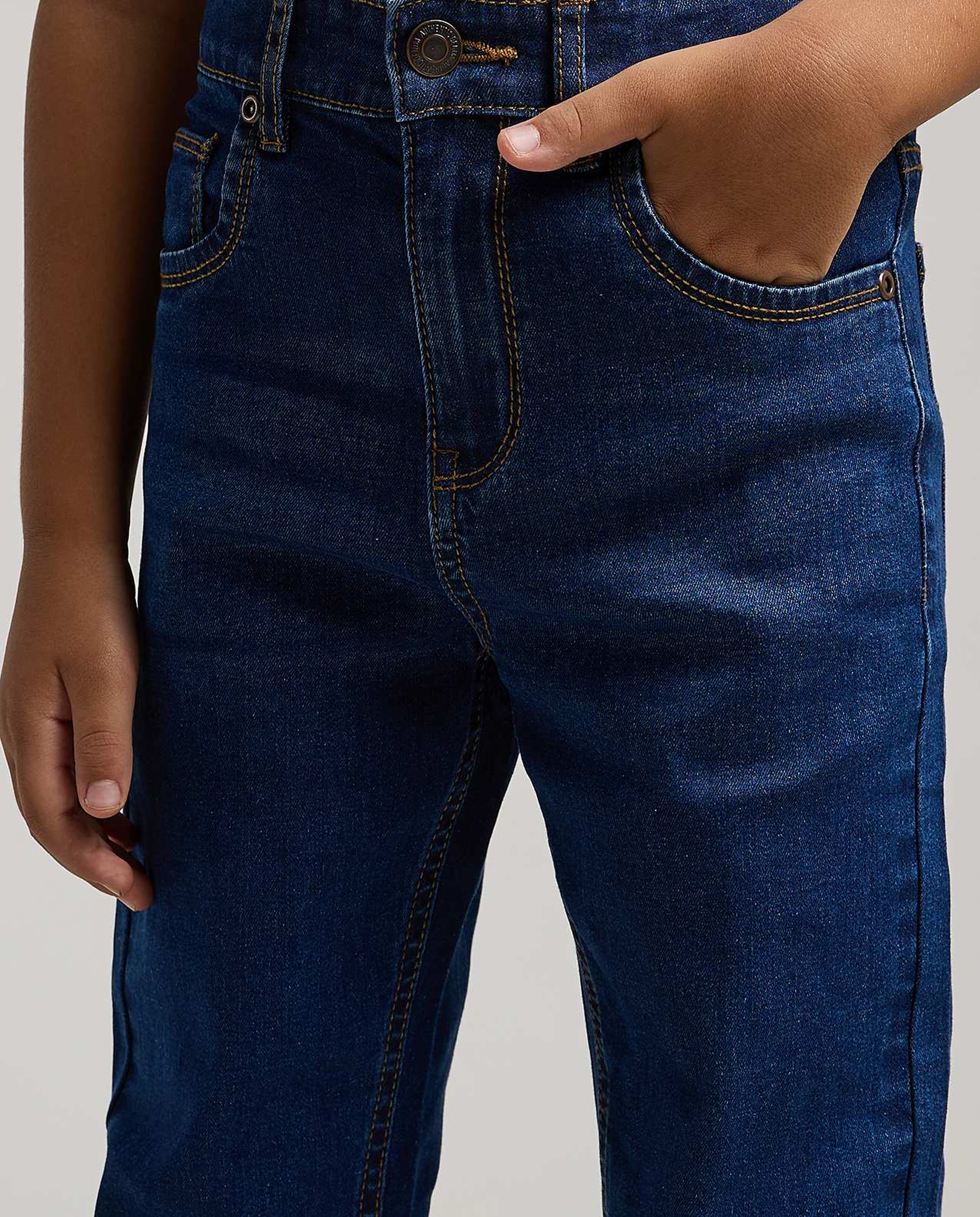 Washed Straight Fit Jeans with Button Closure