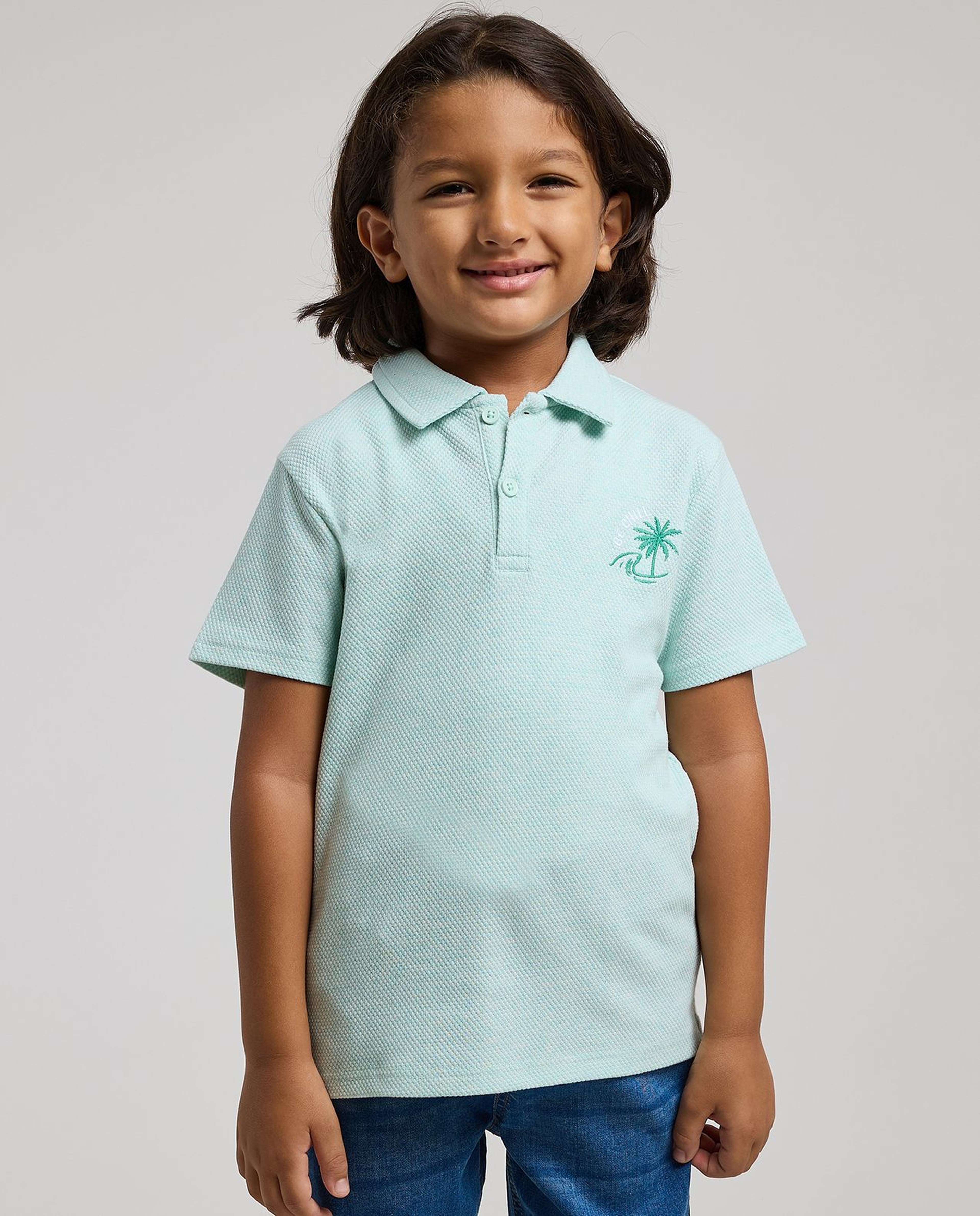 Textured Polo T-Shirt with Short Sleeves