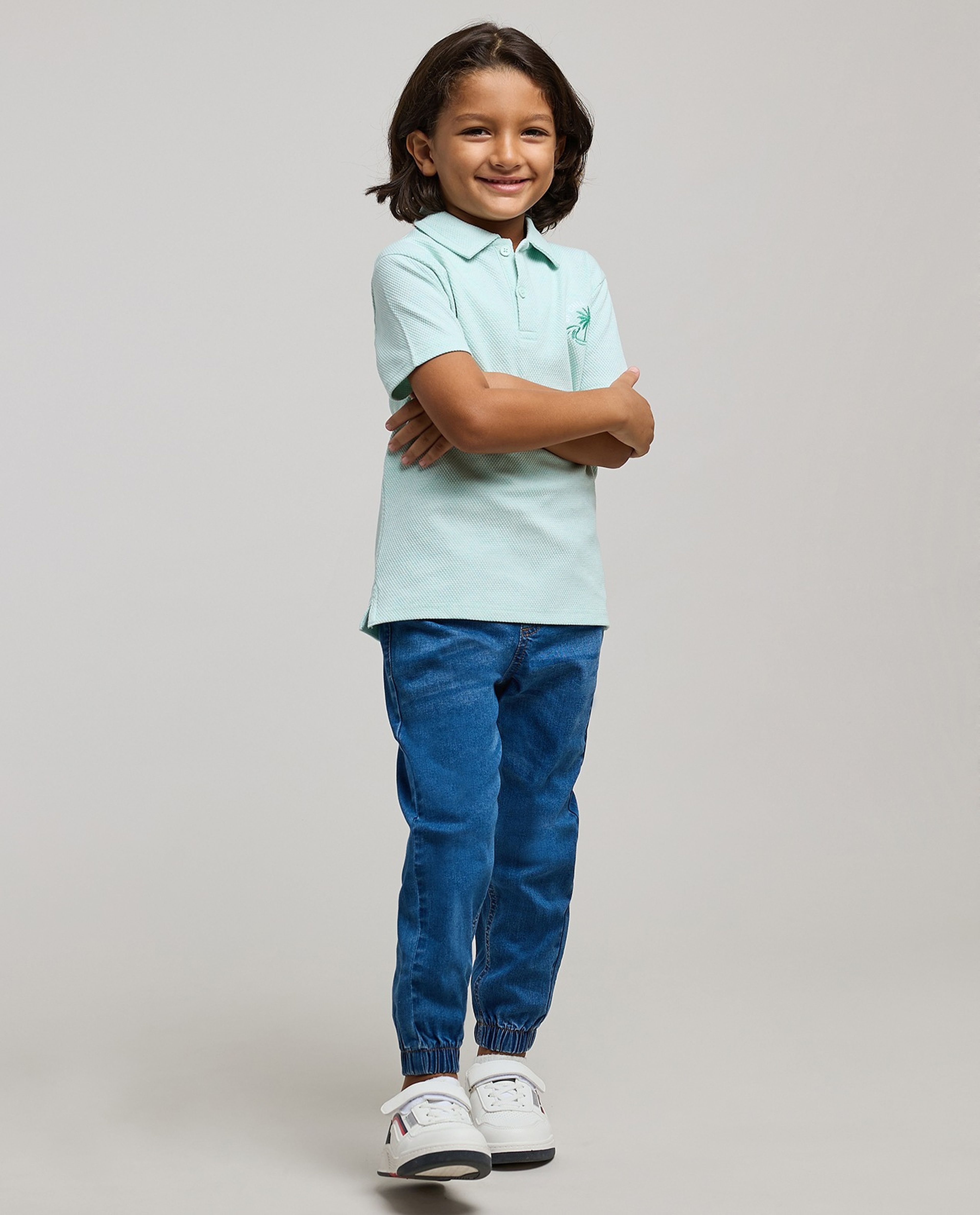 Textured Polo T-Shirt with Short Sleeves