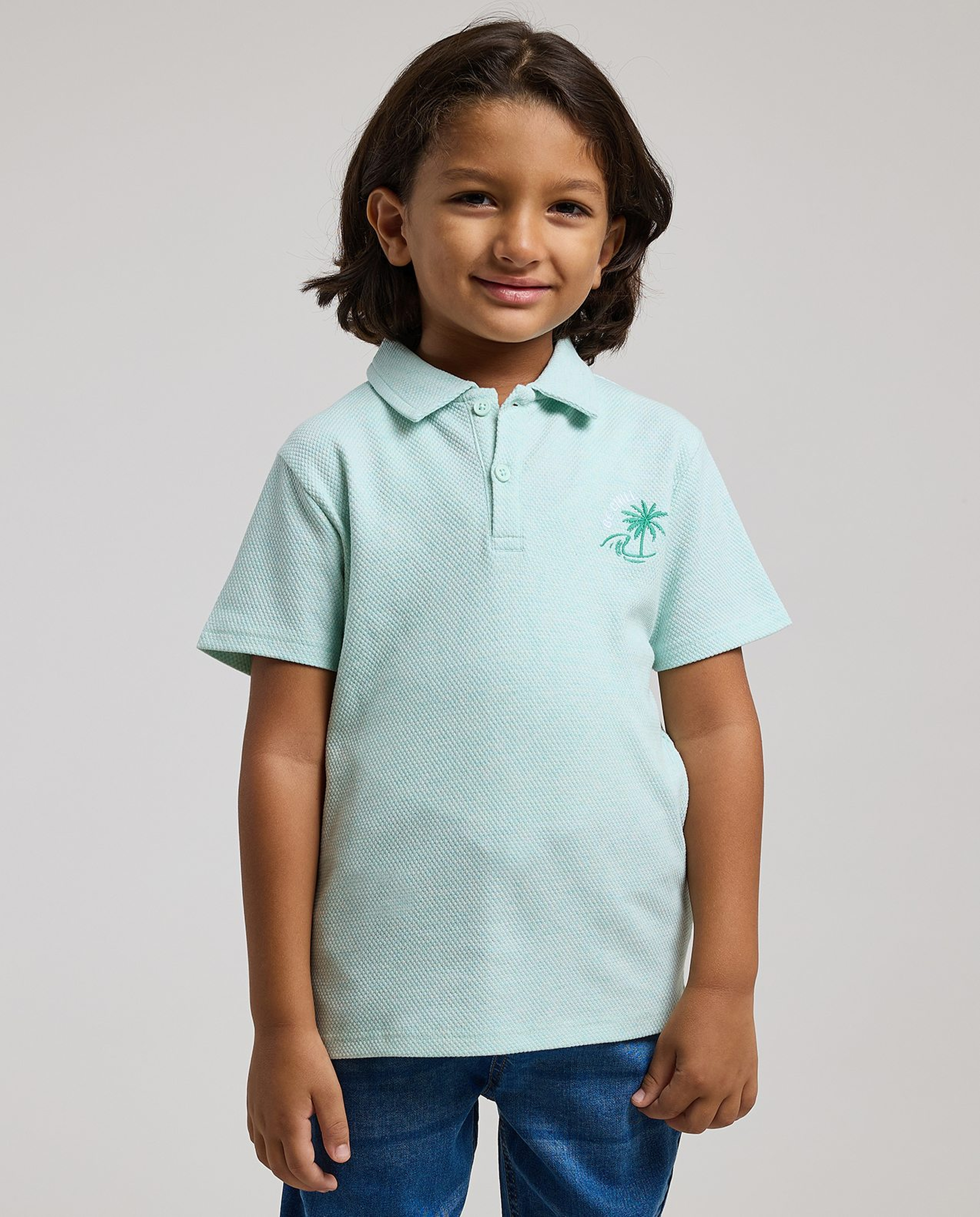 Textured Polo T-Shirt with Short Sleeves