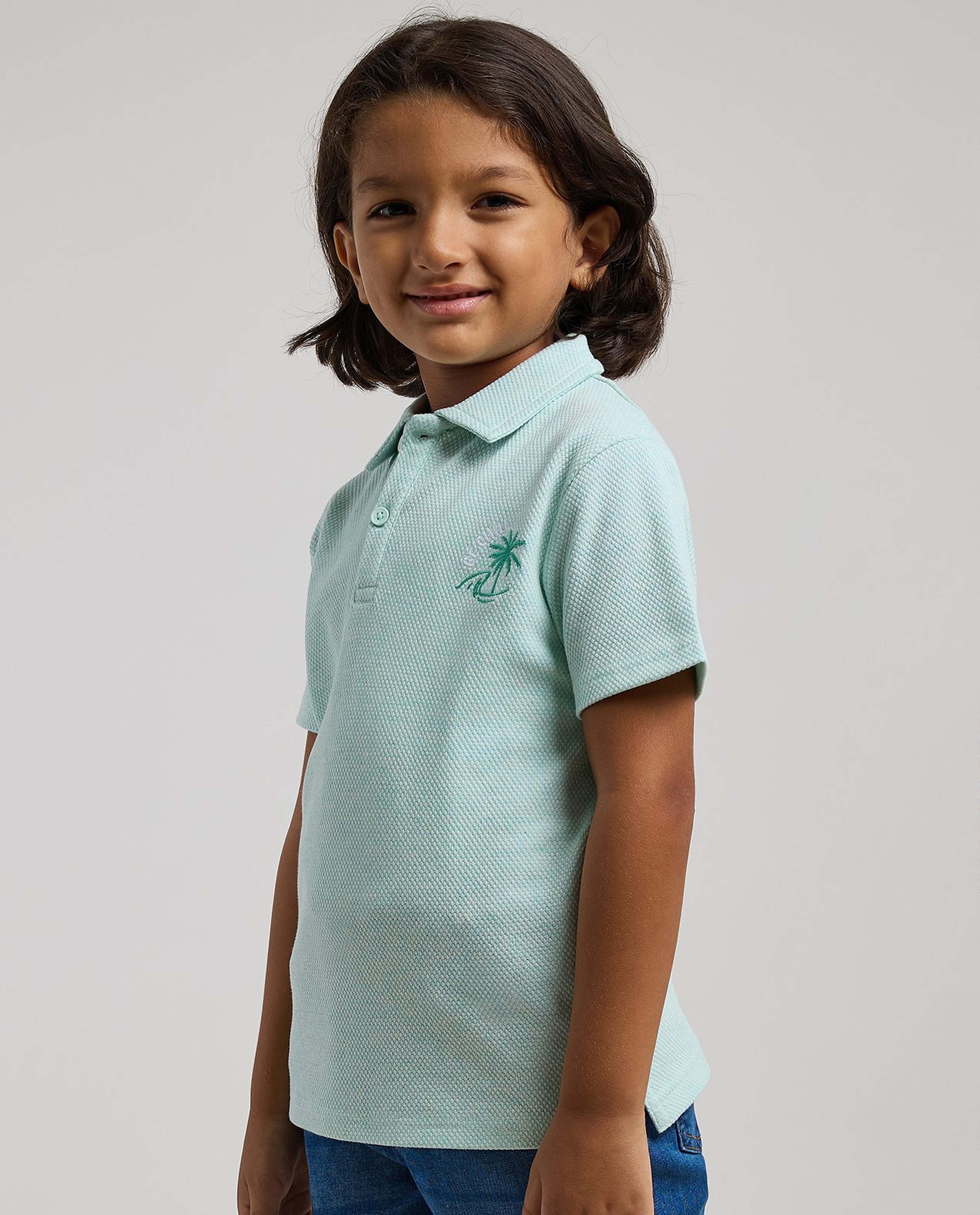 Textured Polo T-Shirt with Short Sleeves