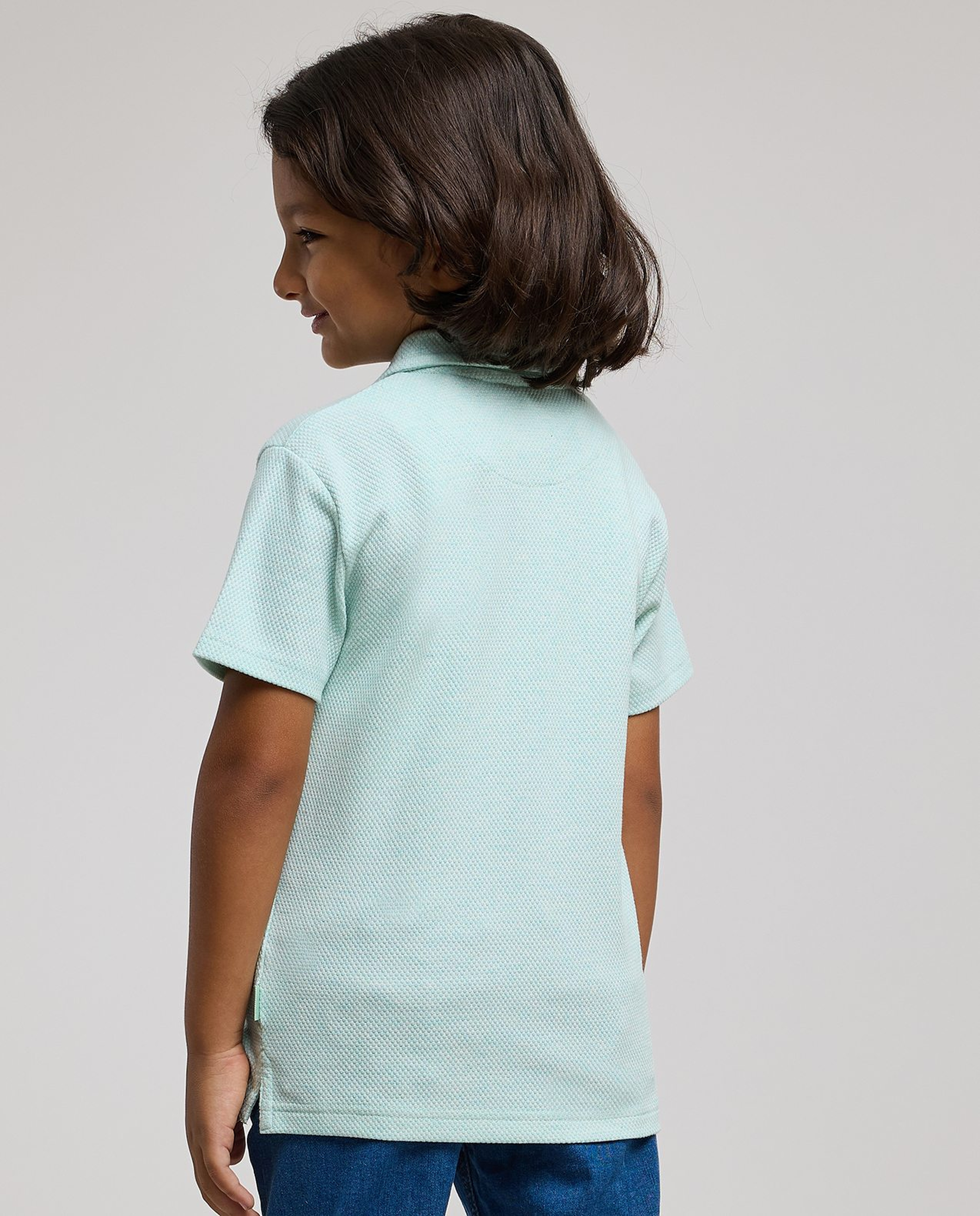 Textured Polo T-Shirt with Short Sleeves