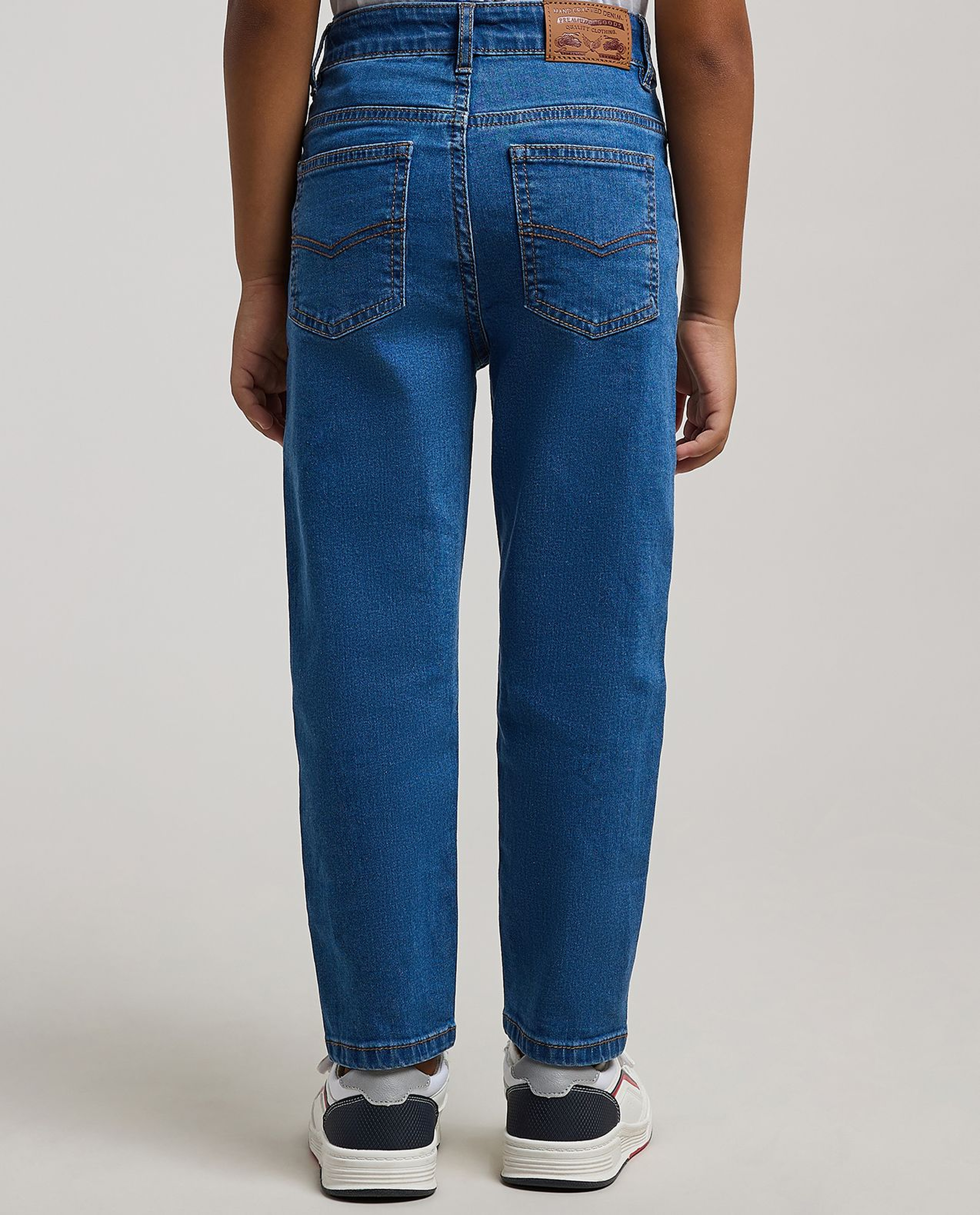Washed Straight Fit Jeans with Button Closure