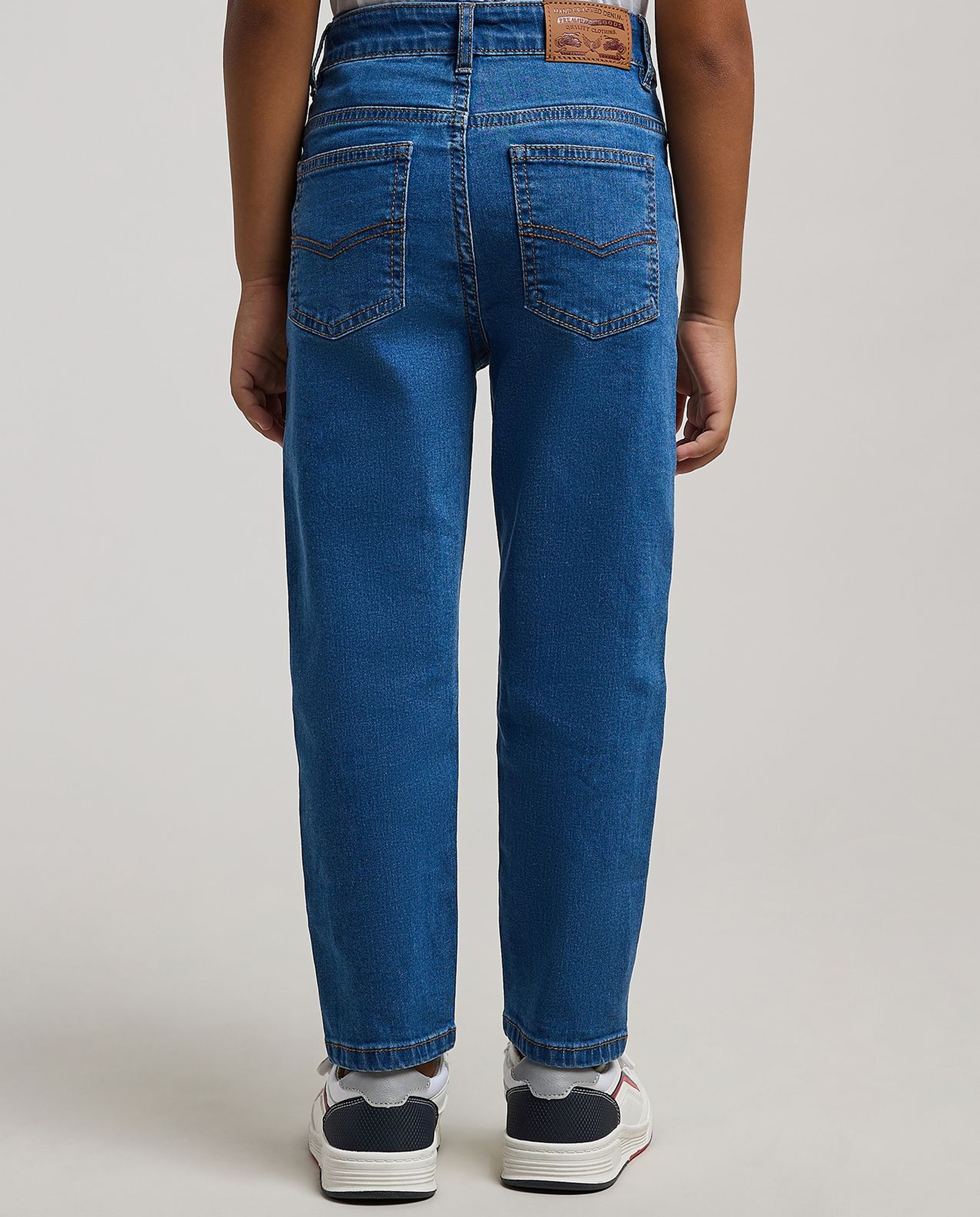 Washed Straight Fit Jeans with Button Closure