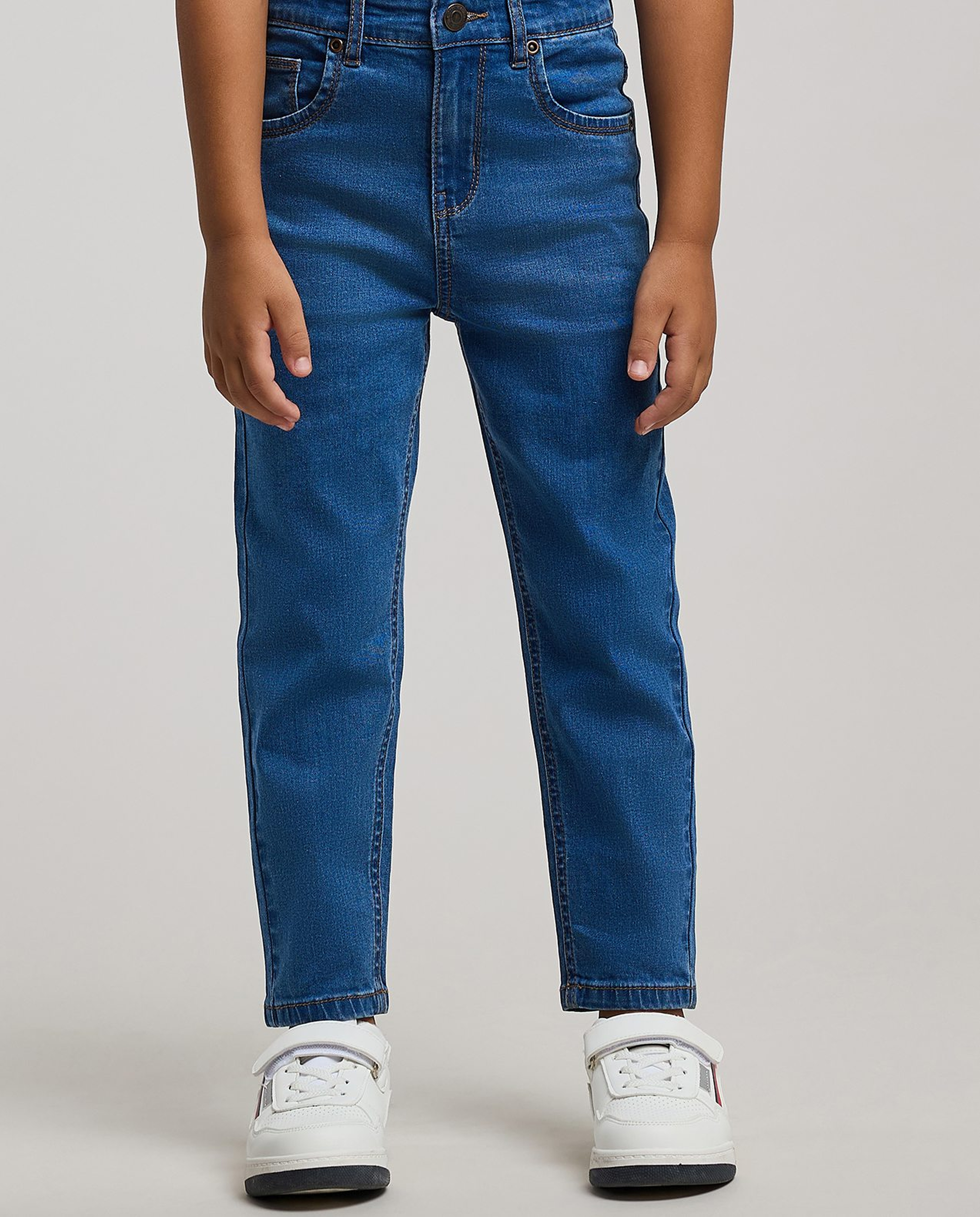 Washed Straight Fit Jeans with Button Closure
