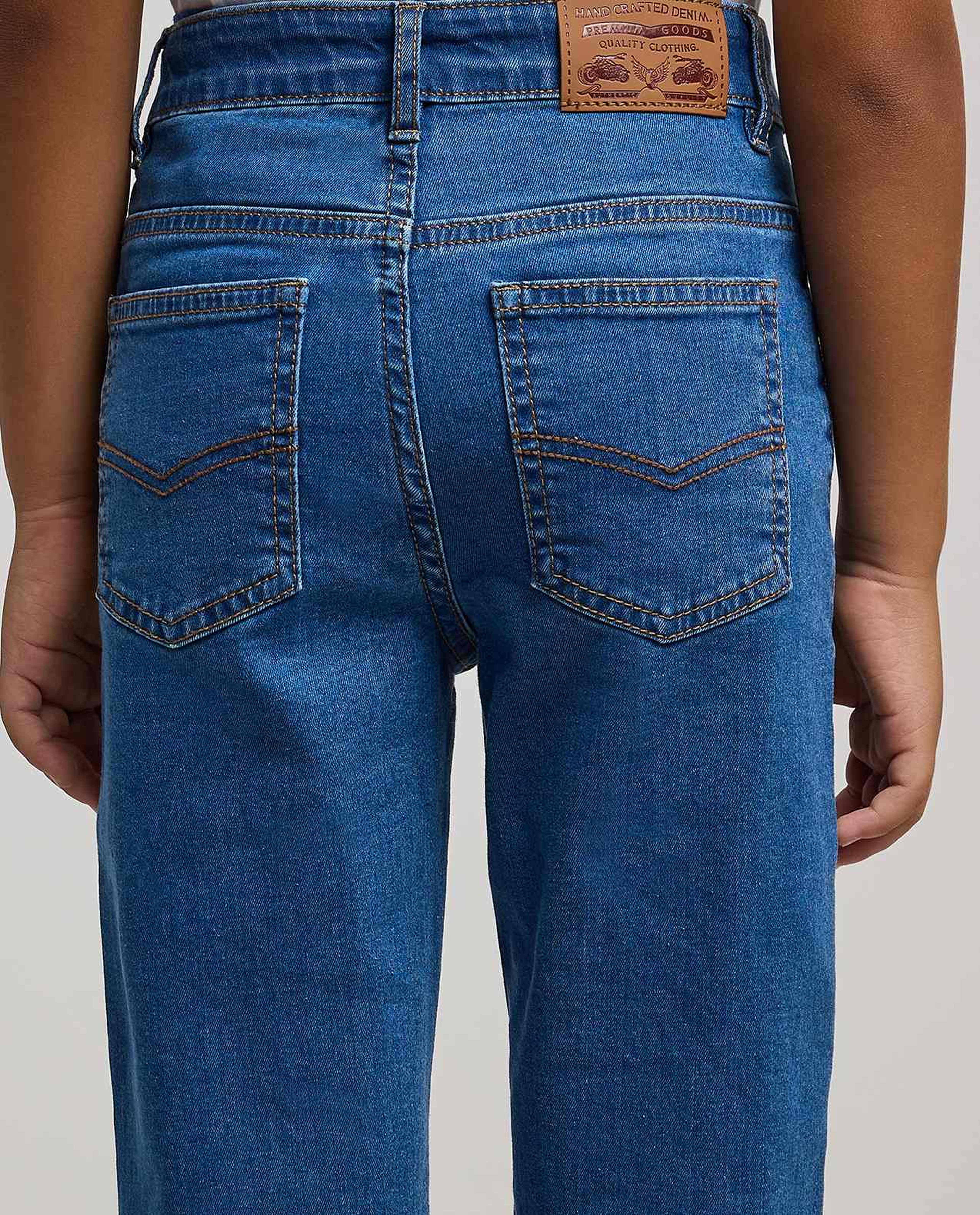 Washed Straight Fit Jeans with Button Closure