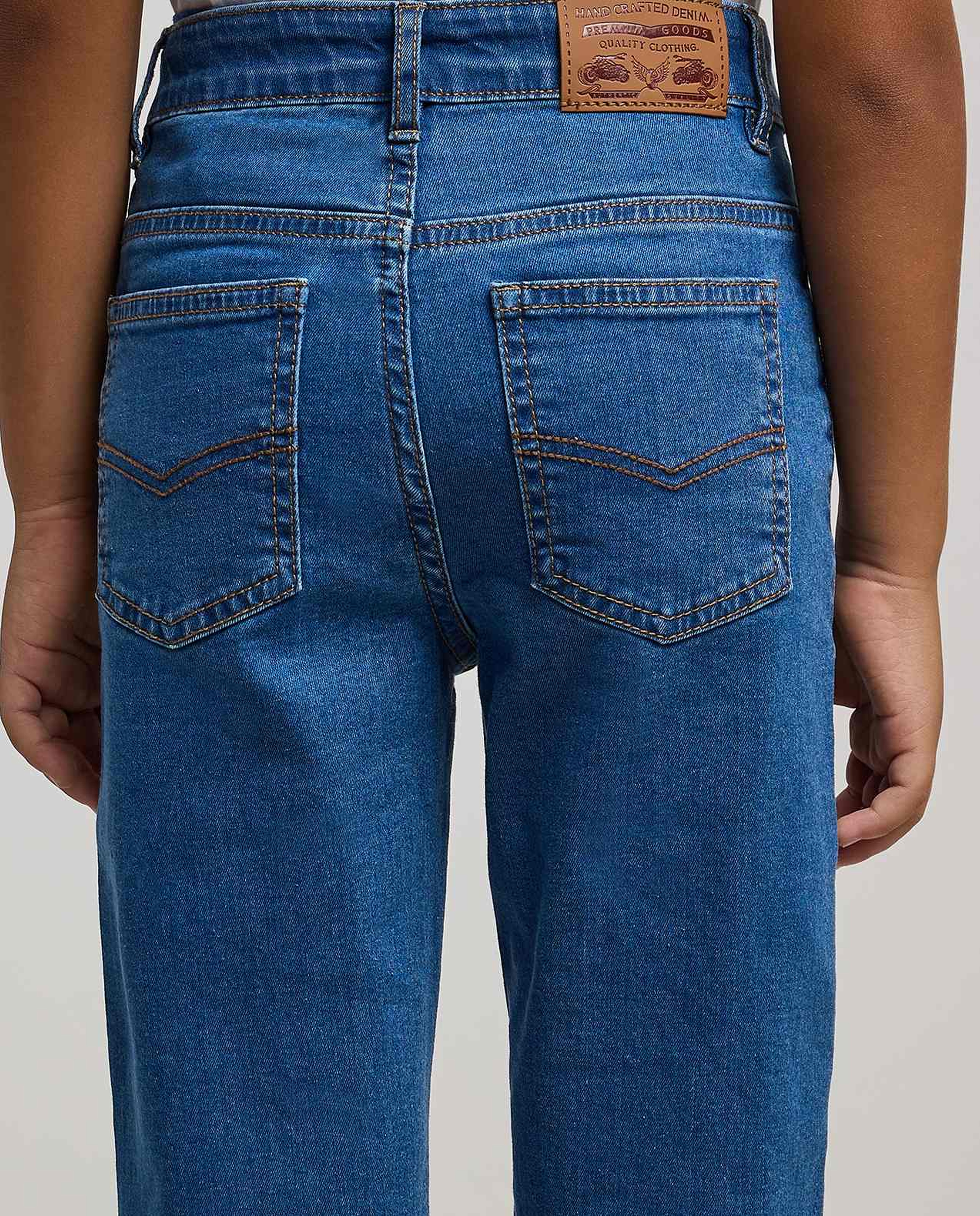 Washed Straight Fit Jeans with Button Closure
