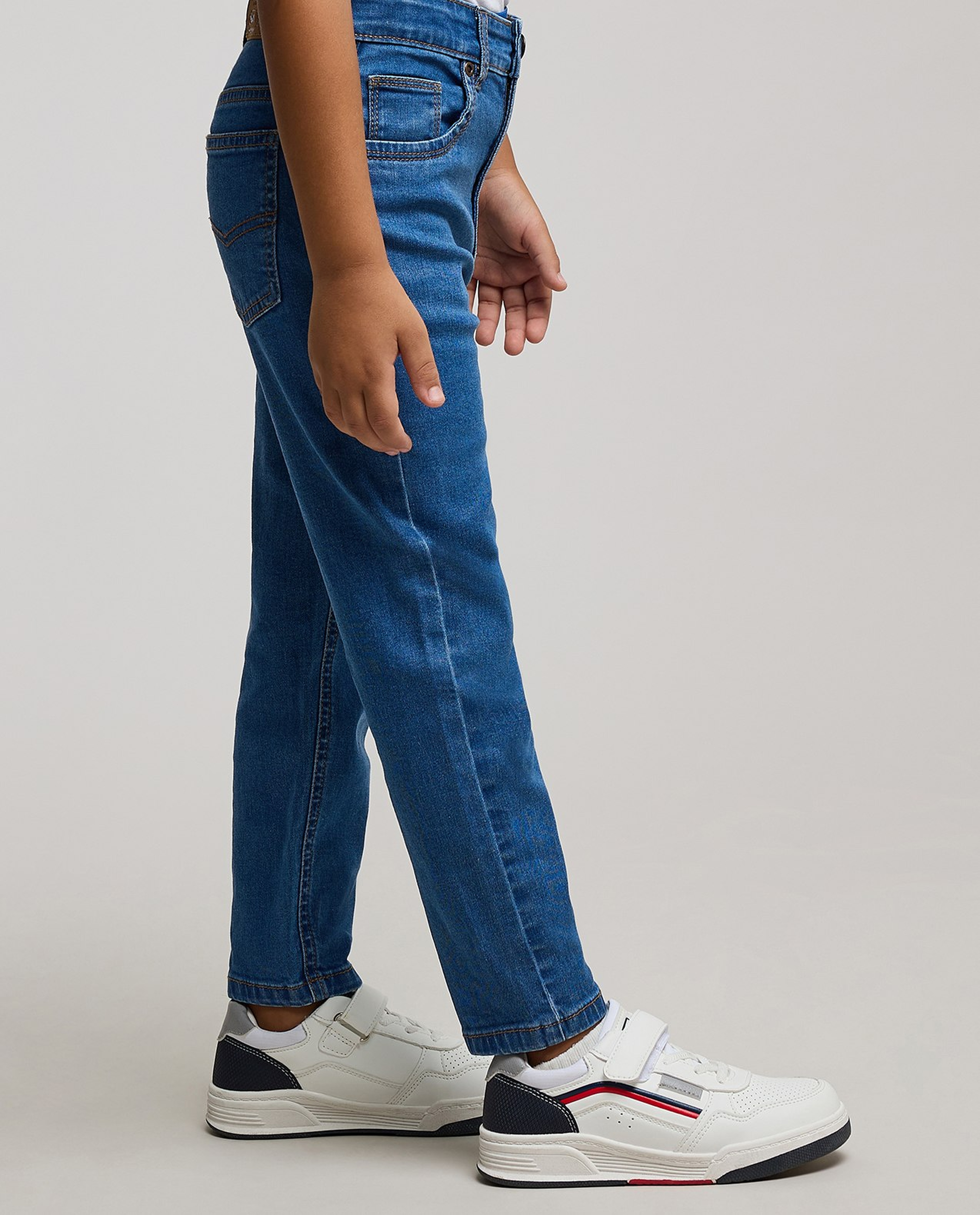 Washed Straight Fit Jeans with Button Closure