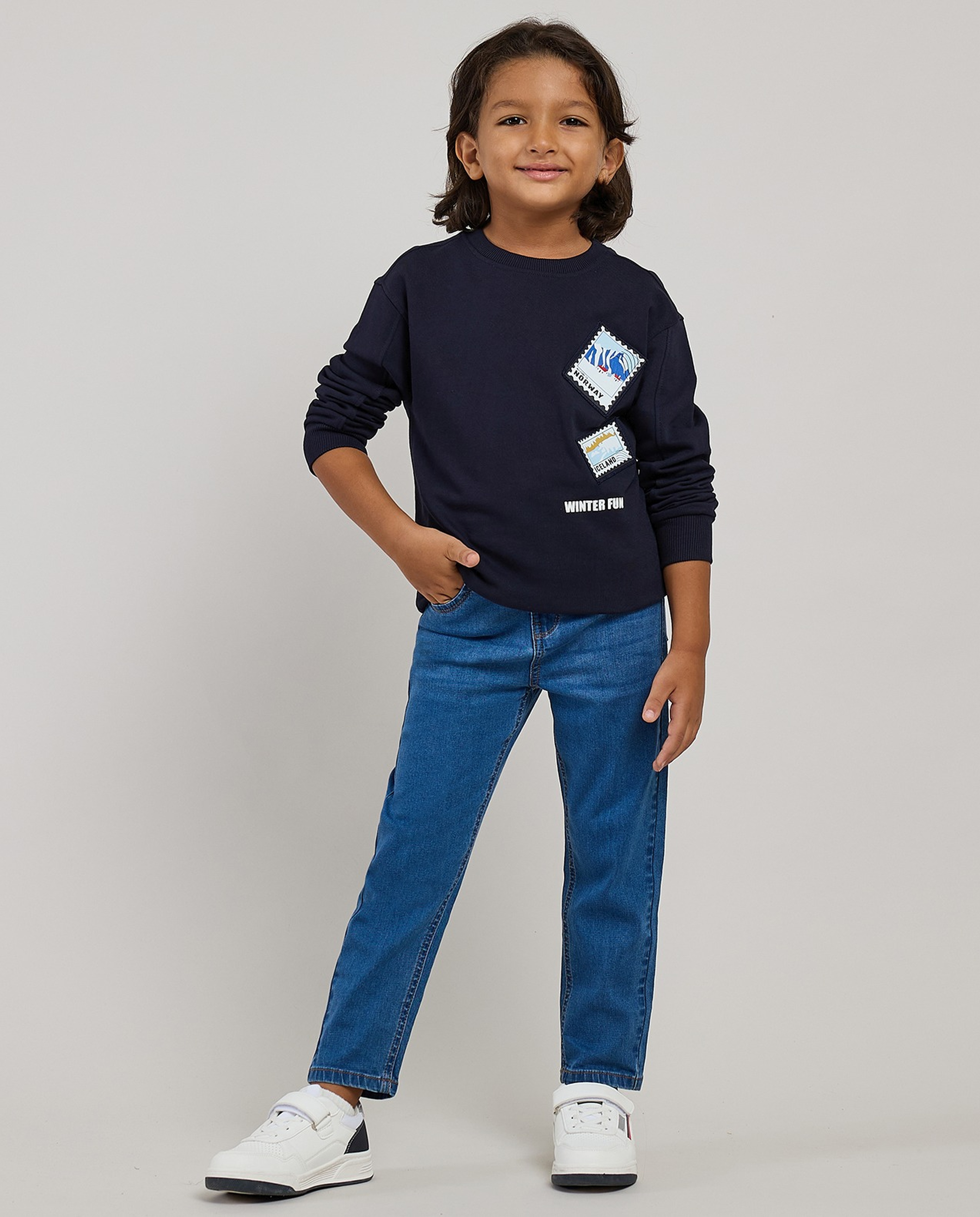 Washed Straight Fit Jeans with Button Closure