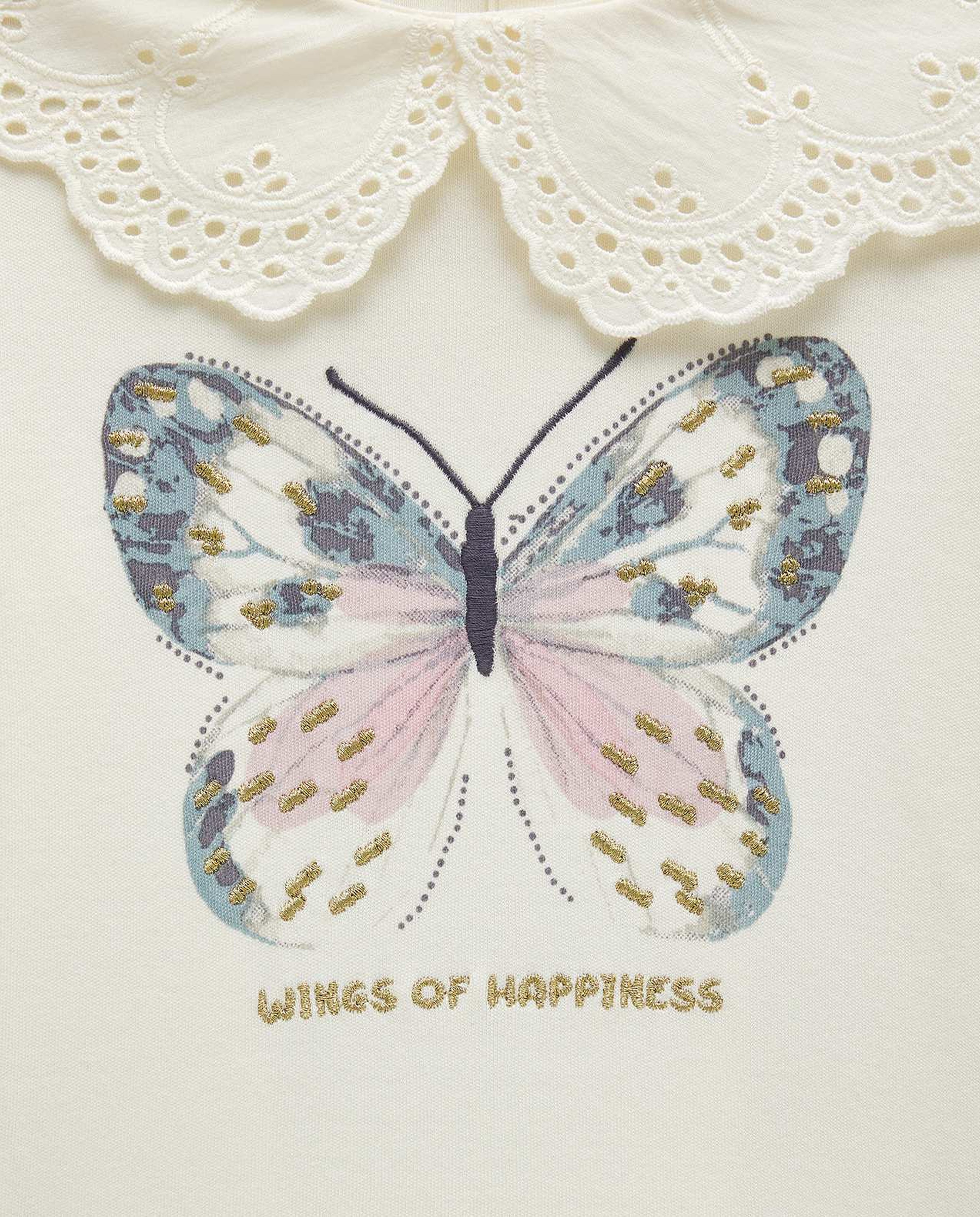 Embroidered Top with Baby Collar and Long Sleeves