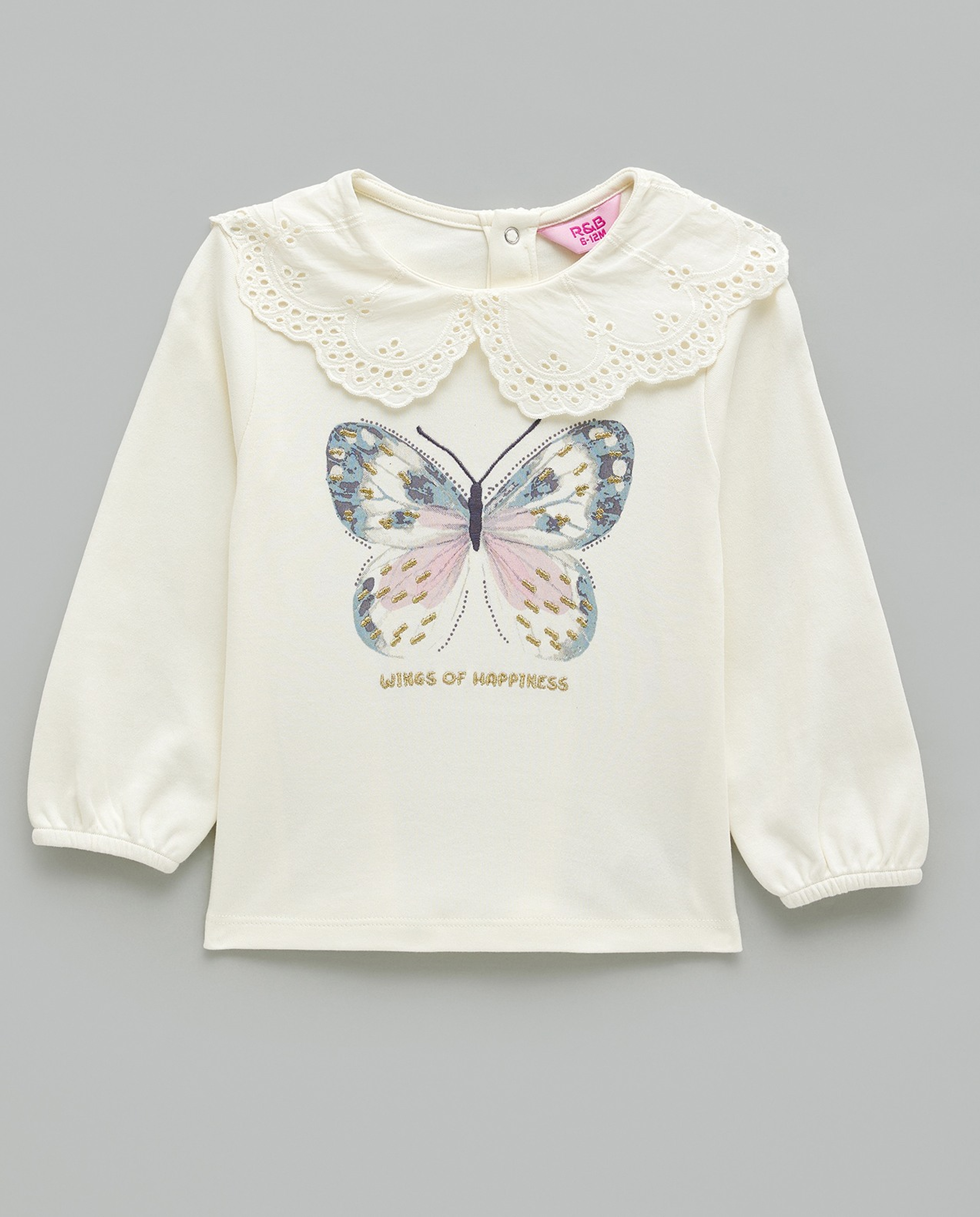 Embroidered Top with Baby Collar and Long Sleeves