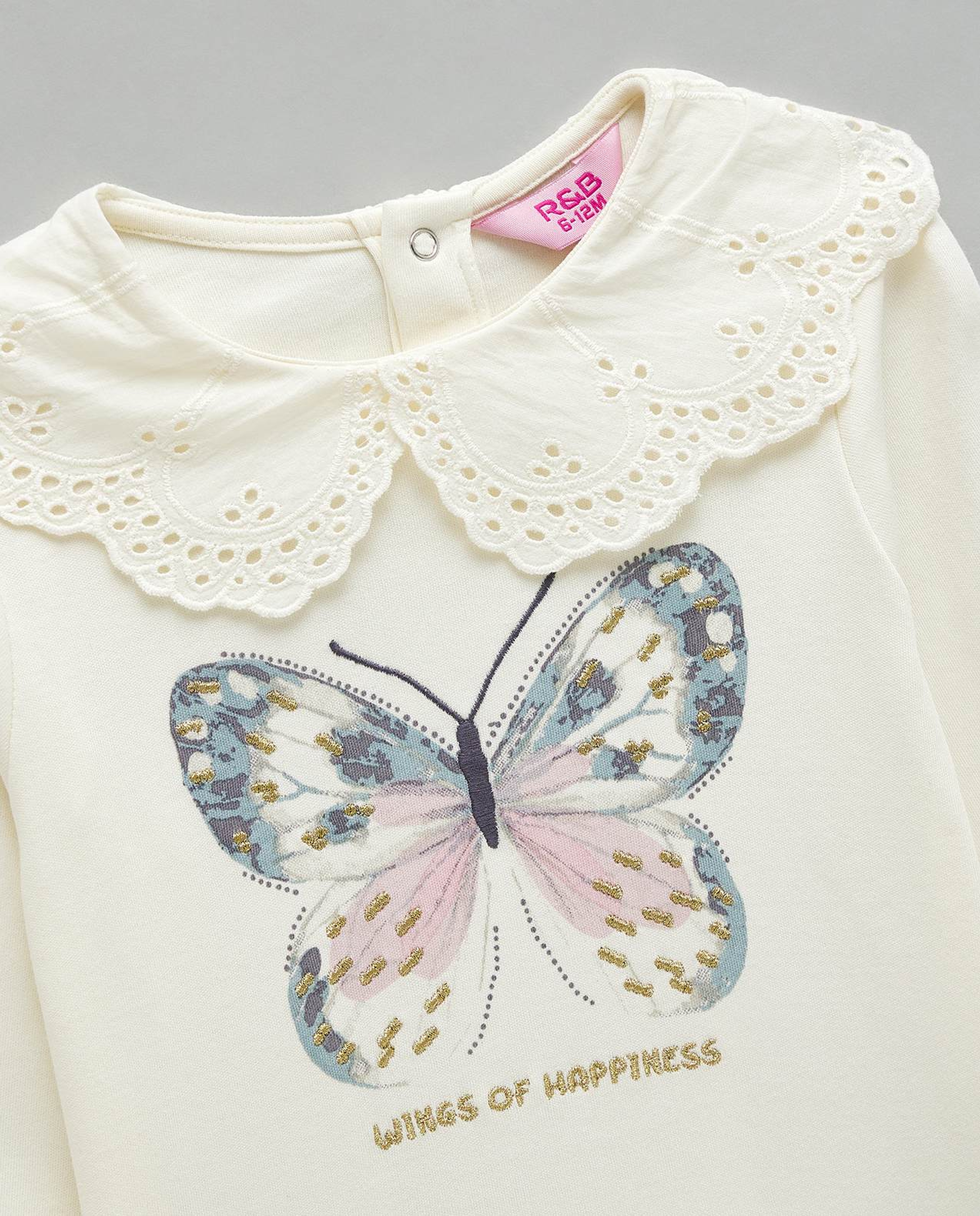 Embroidered Top with Baby Collar and Long Sleeves