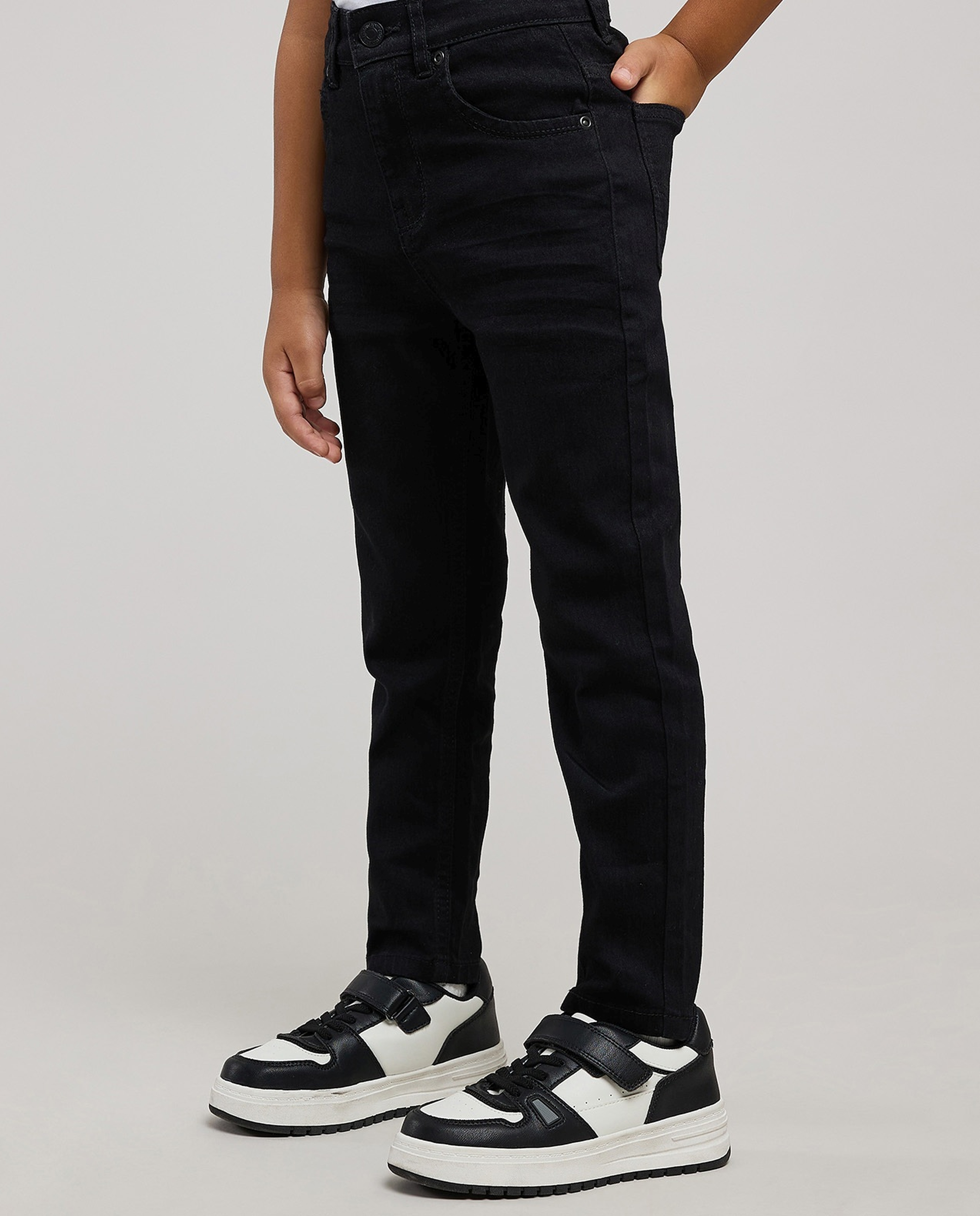 Solid Straight Fit Jeans with Button Closure