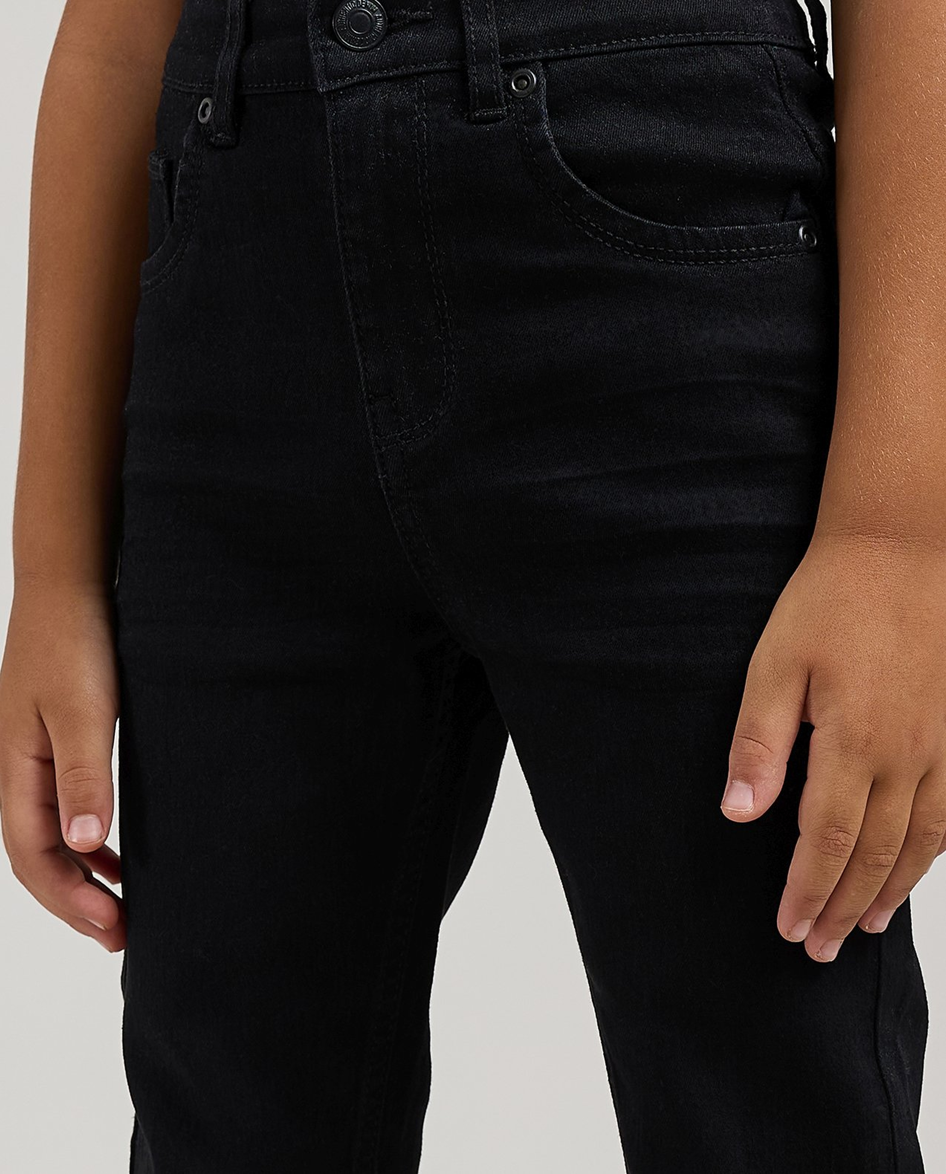 Solid Straight Fit Jeans with Button Closure