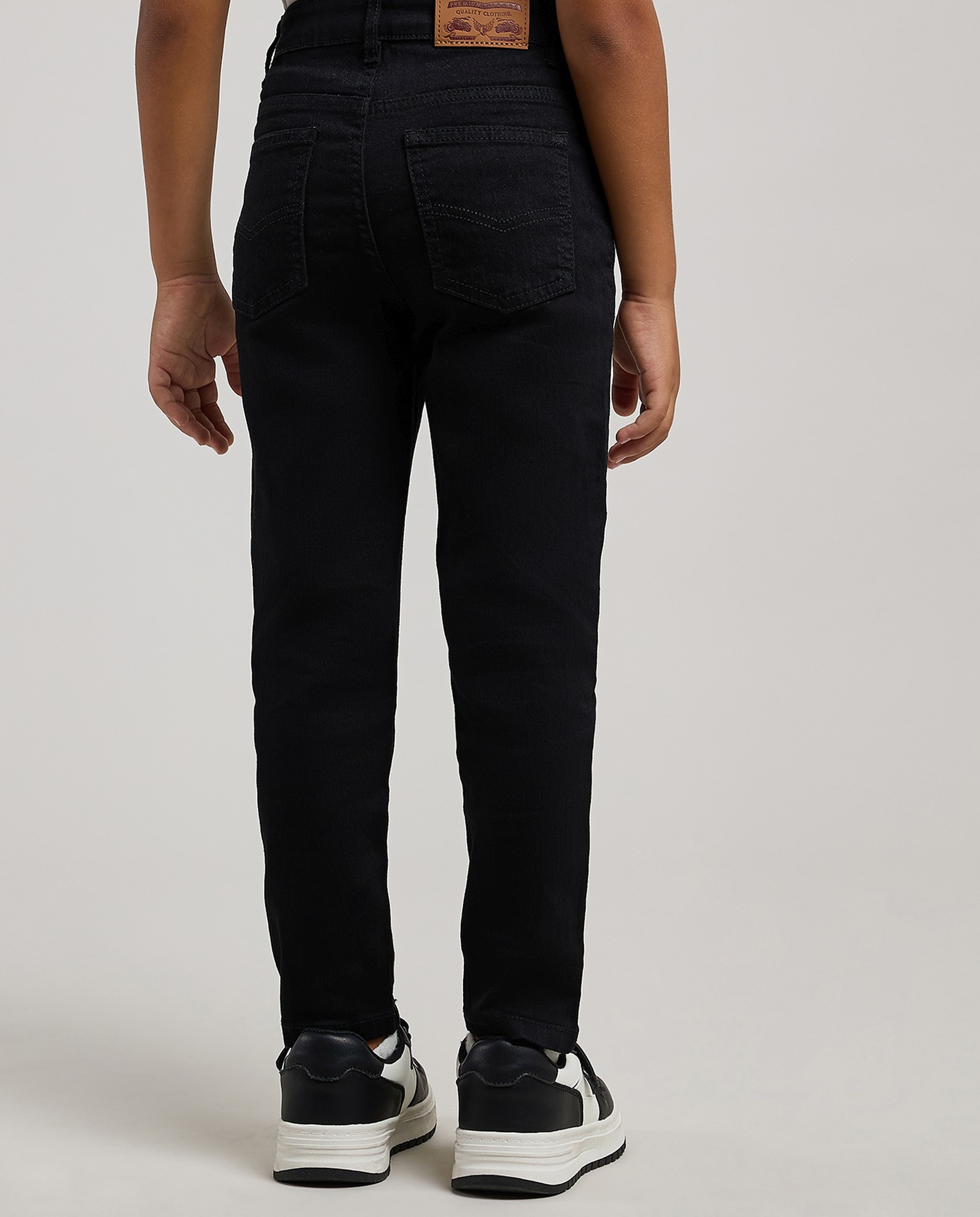 Solid Straight Fit Jeans with Button Closure