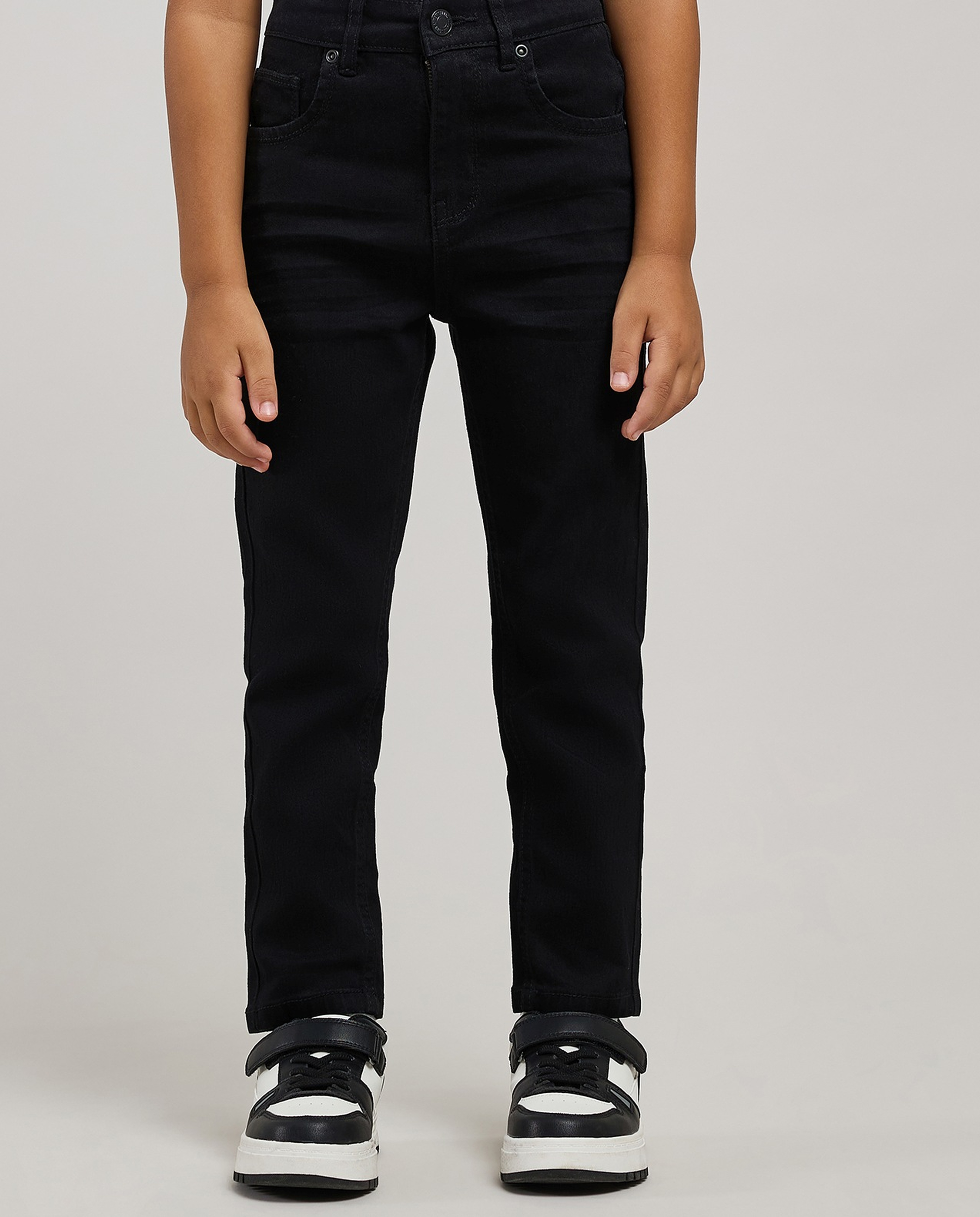 Solid Straight Fit Jeans with Button Closure