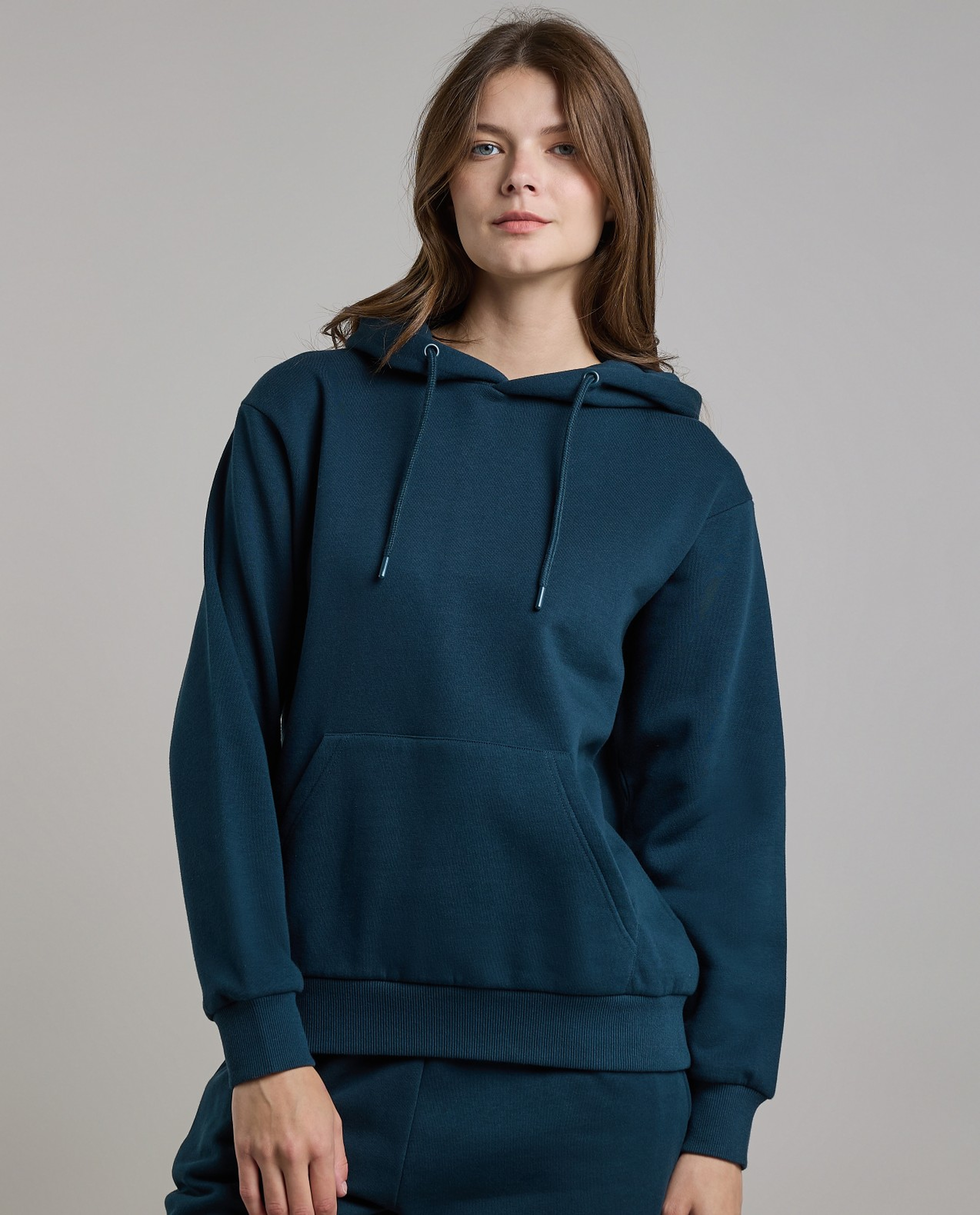 Solid Hoodie with Long Sleeves