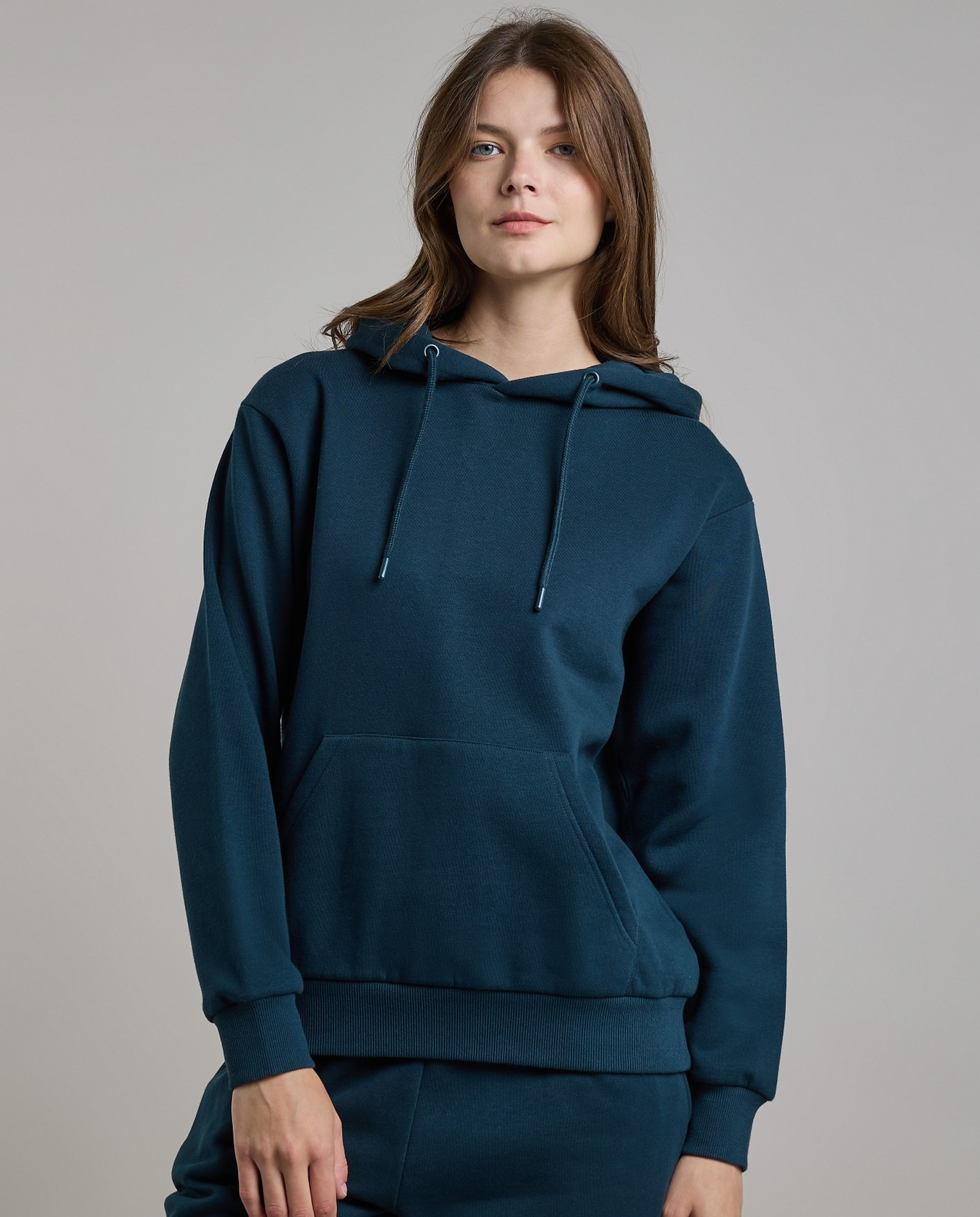 Solid Hoodie with Long Sleeves