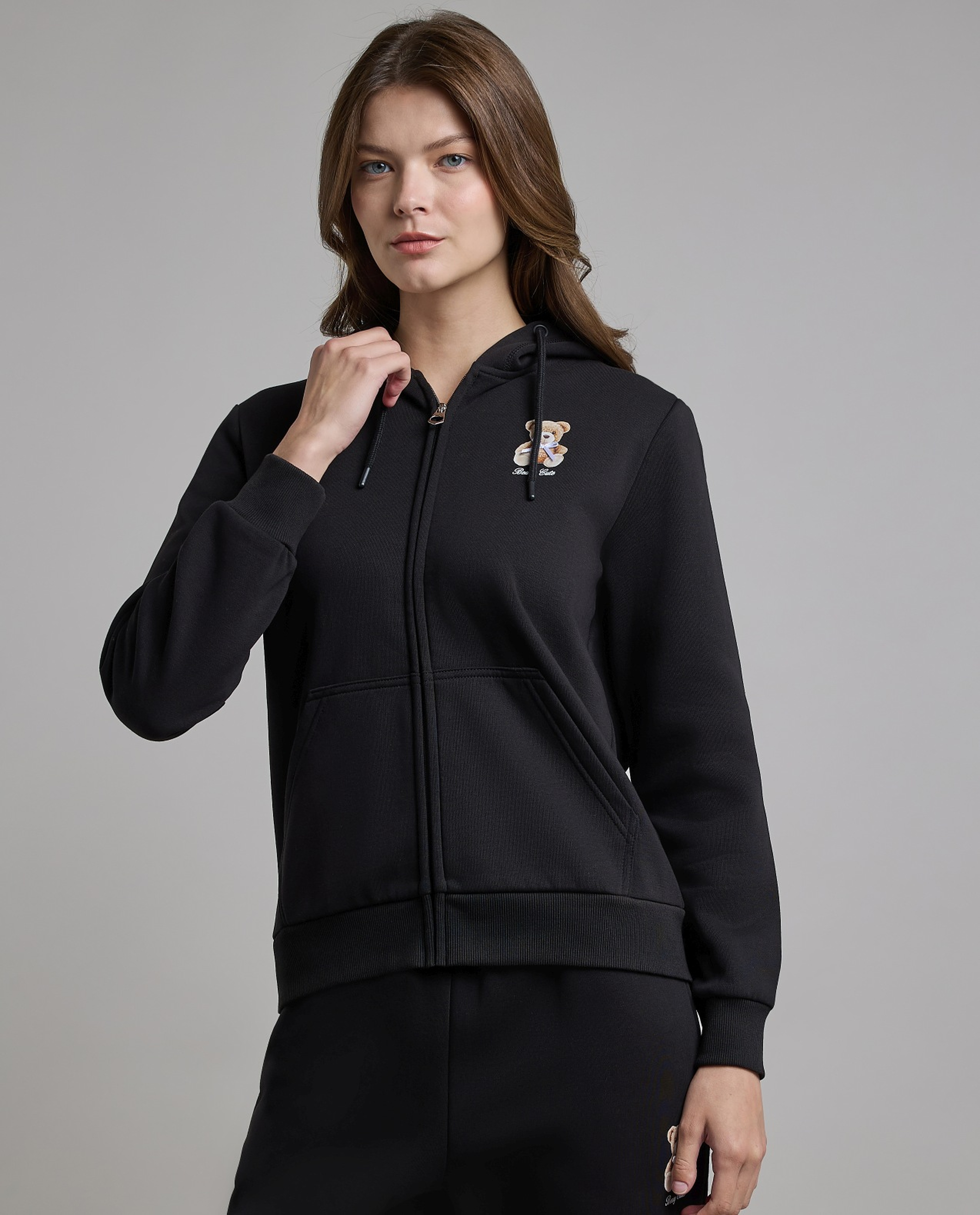 Print Detail Hooded Jacket with Long Sleeves