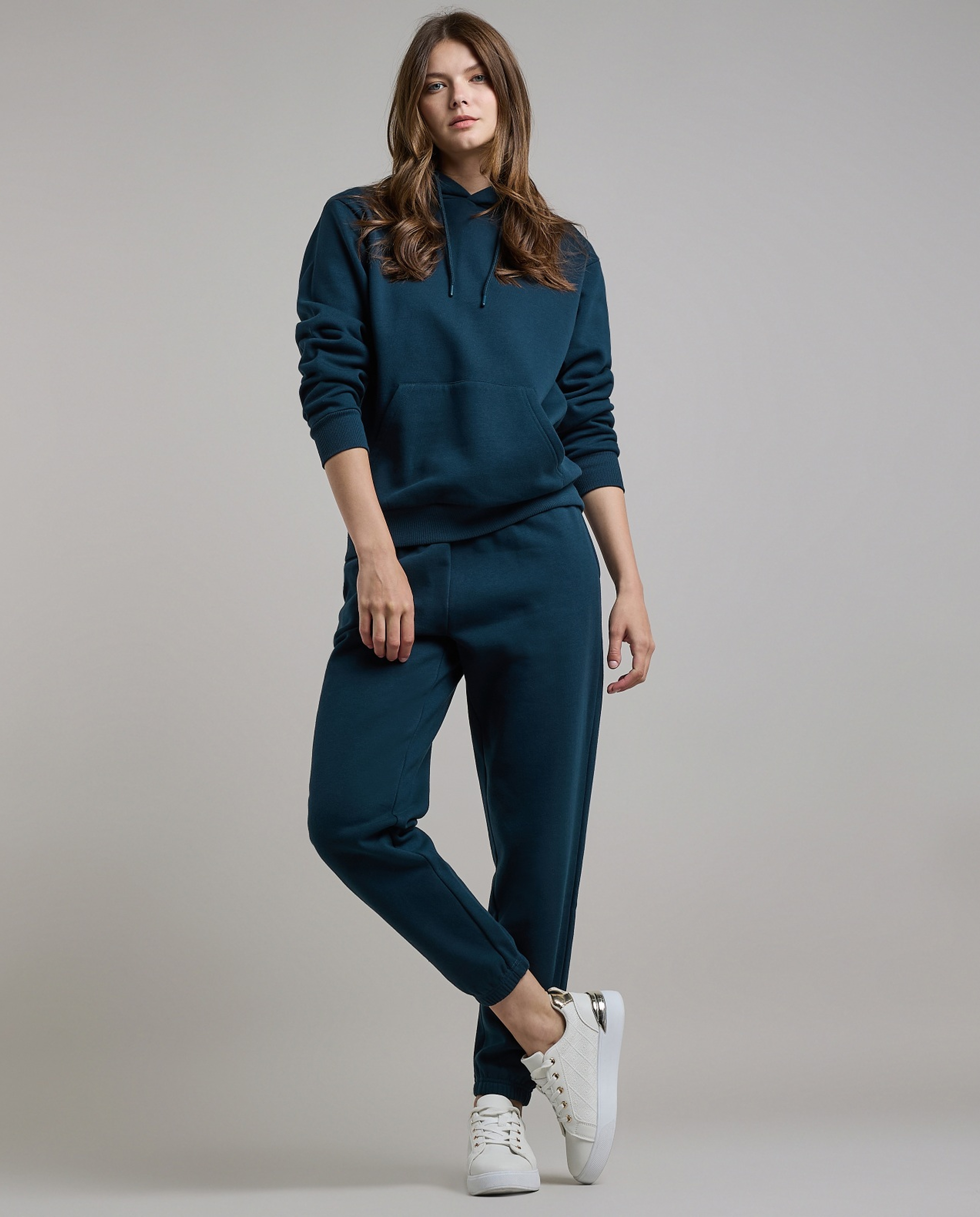 Solid Hoodie with Long Sleeves