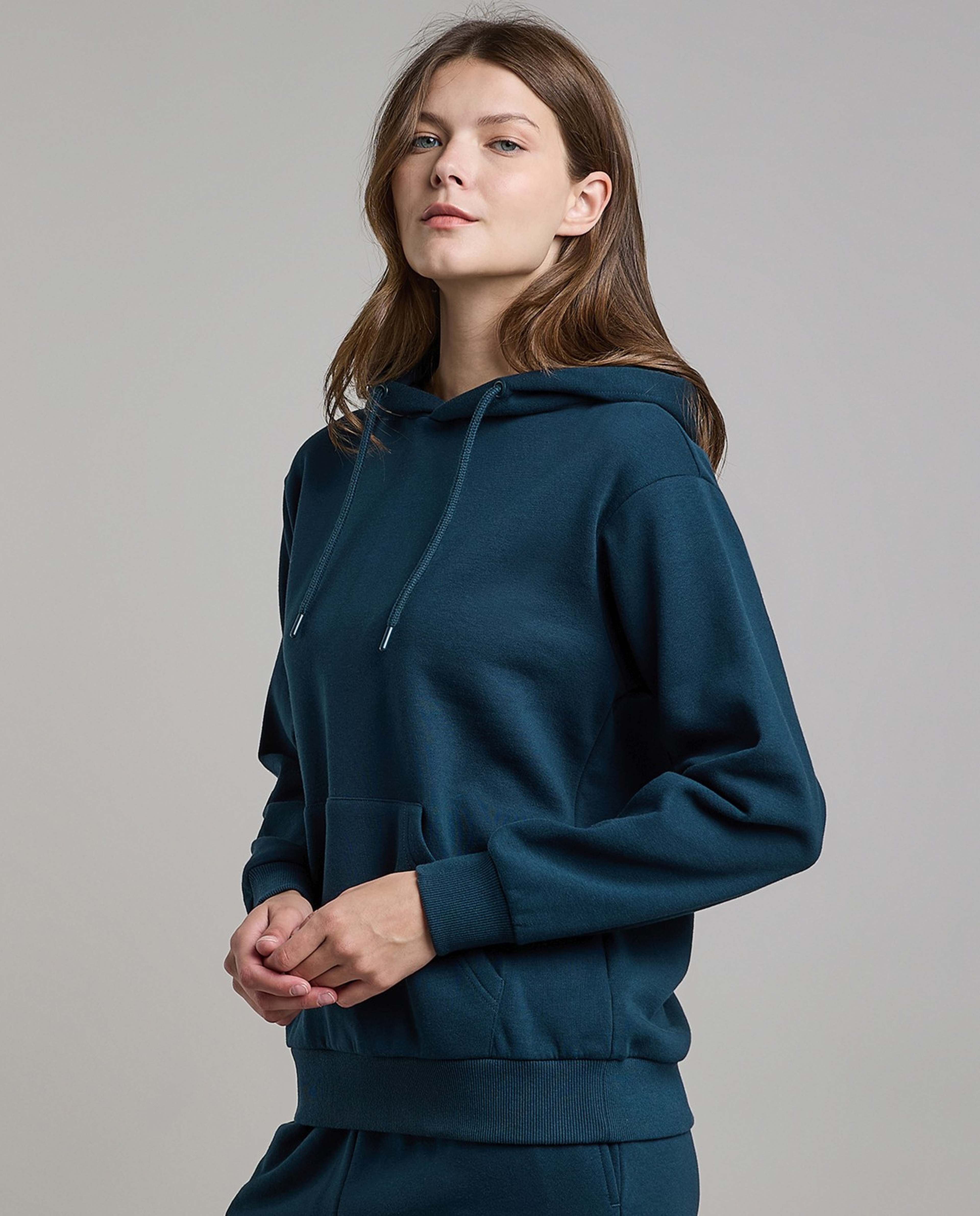 Solid Hoodie with Long Sleeves