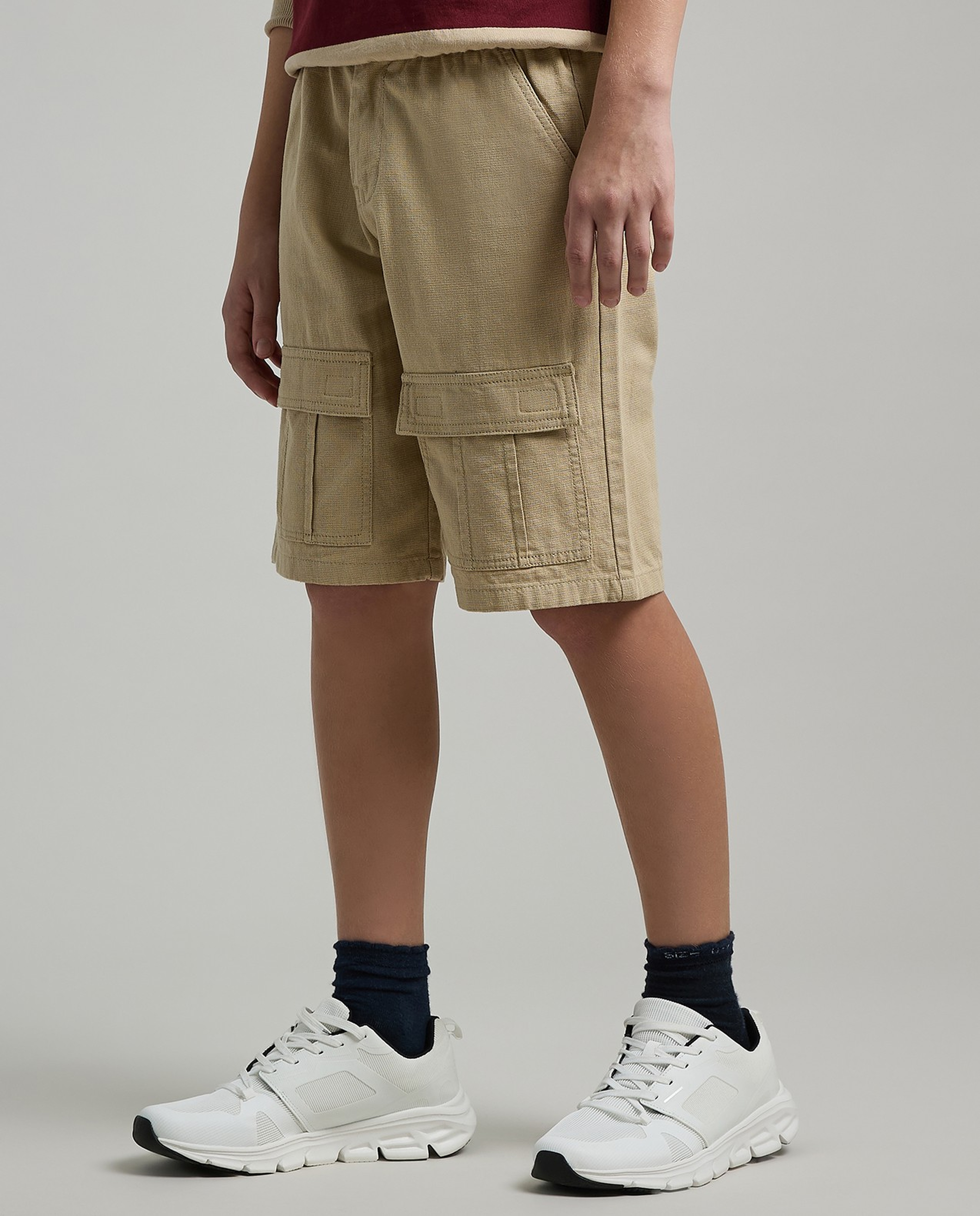 Solid Cargo Shorts with Button Closure
