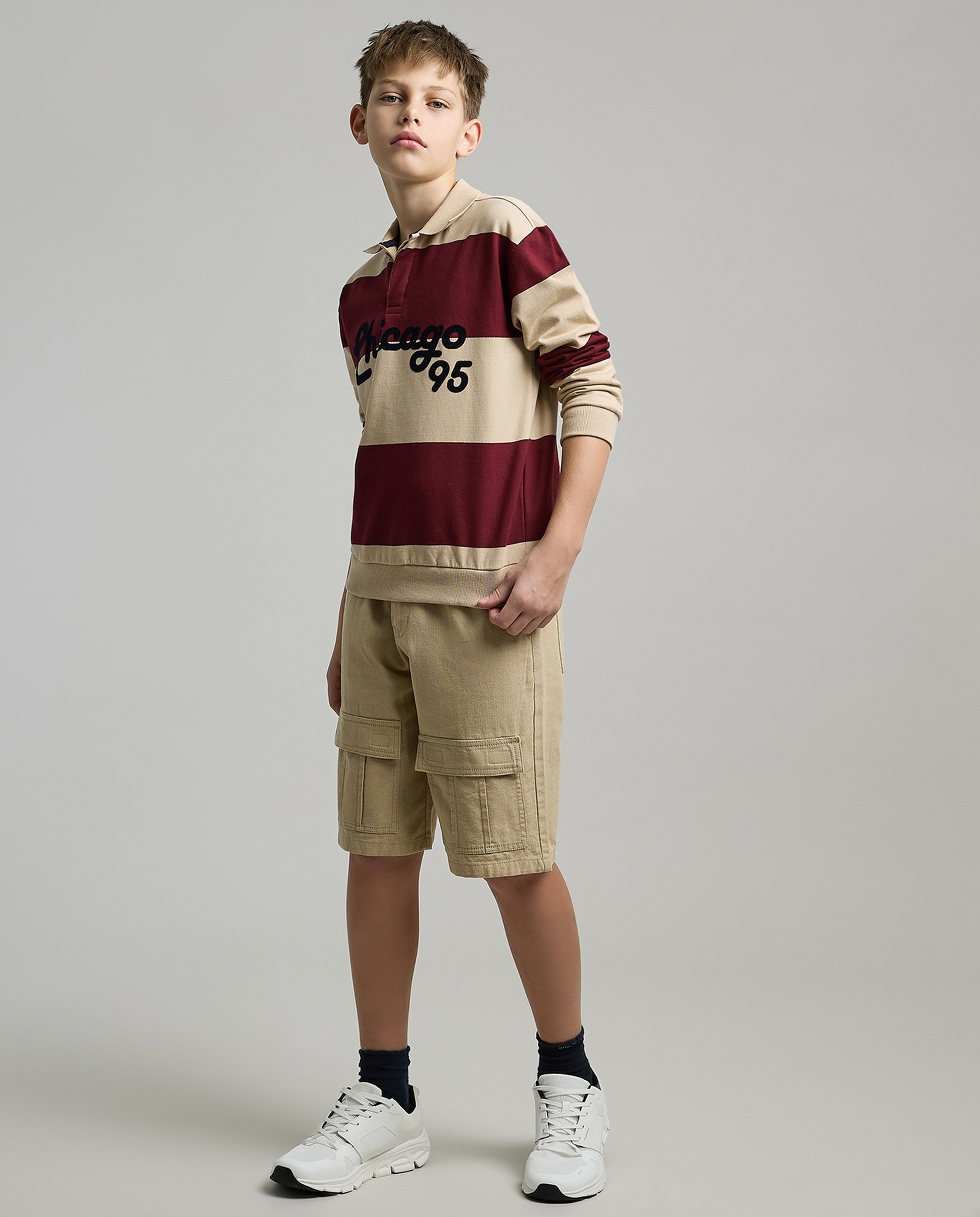 Solid Cargo Shorts with Button Closure