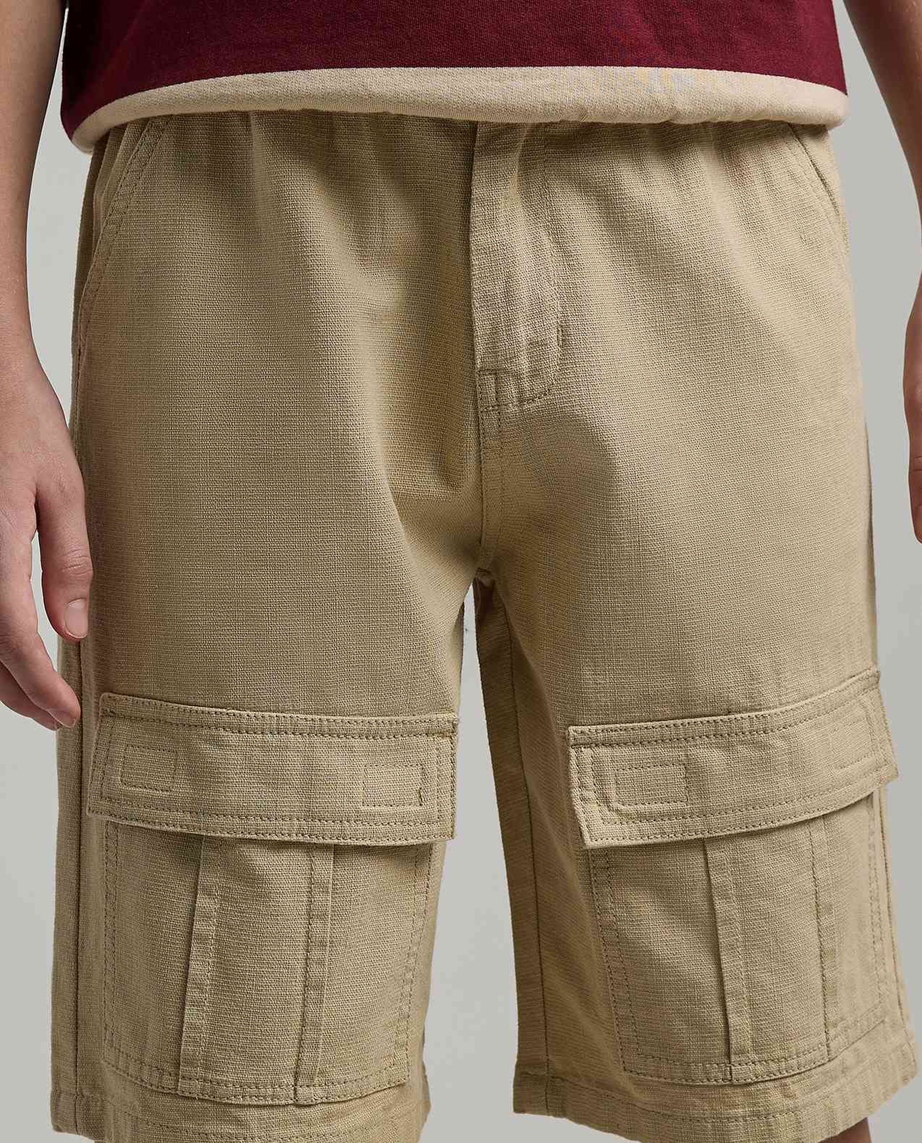 Solid Cargo Shorts with Button Closure