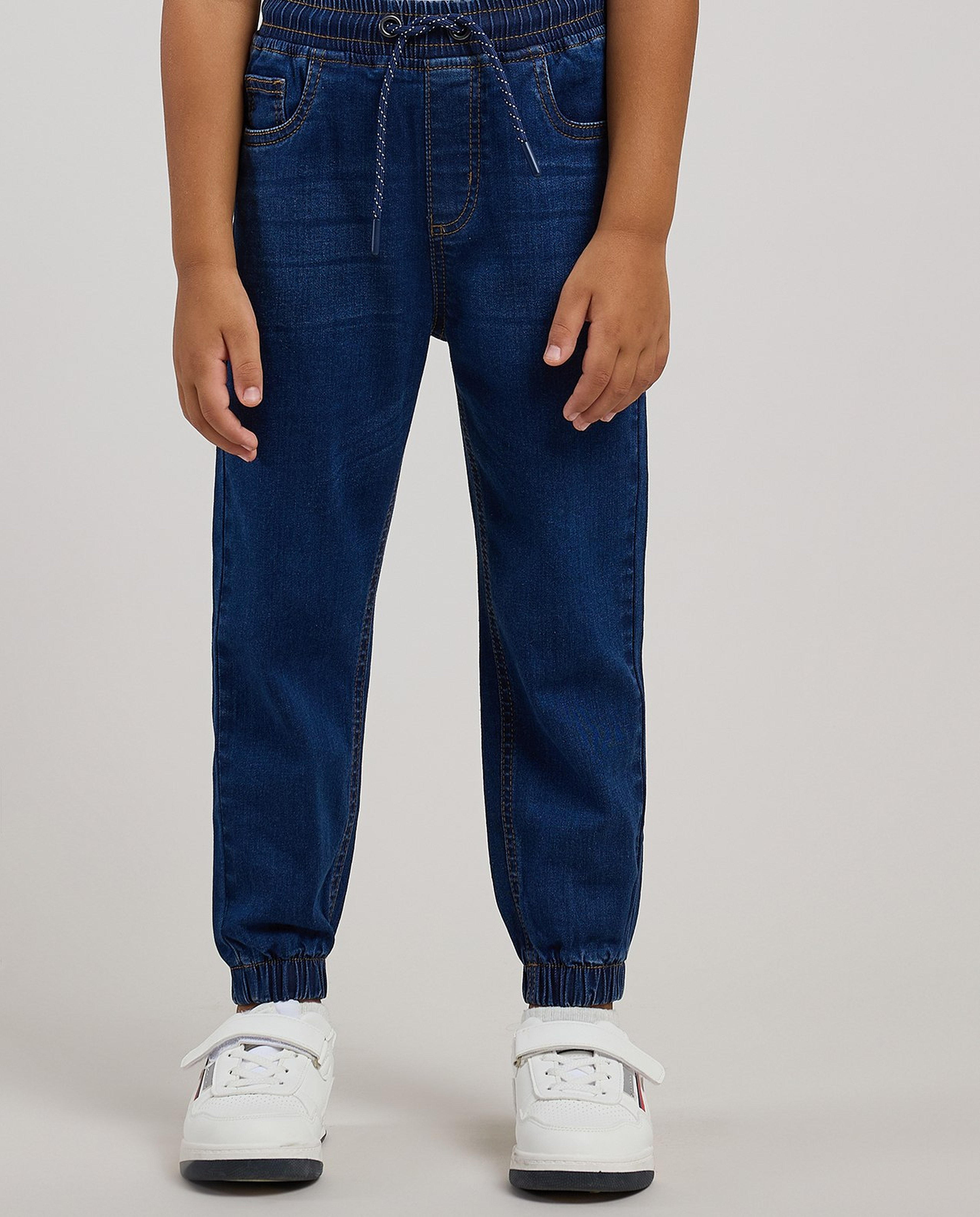 Washed Jogger Jeans with Drawstring Waist