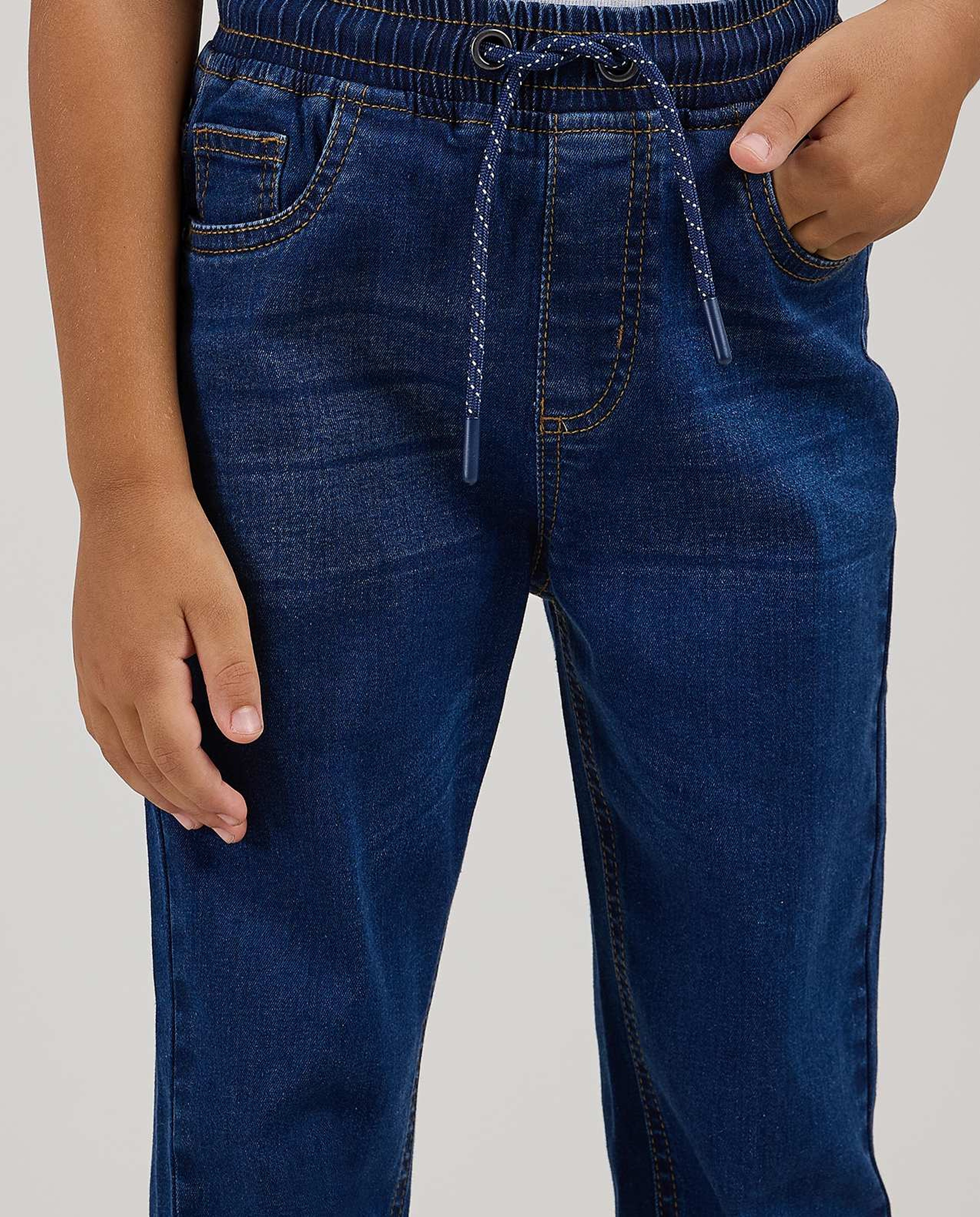 Washed Jogger Jeans with Drawstring Waist