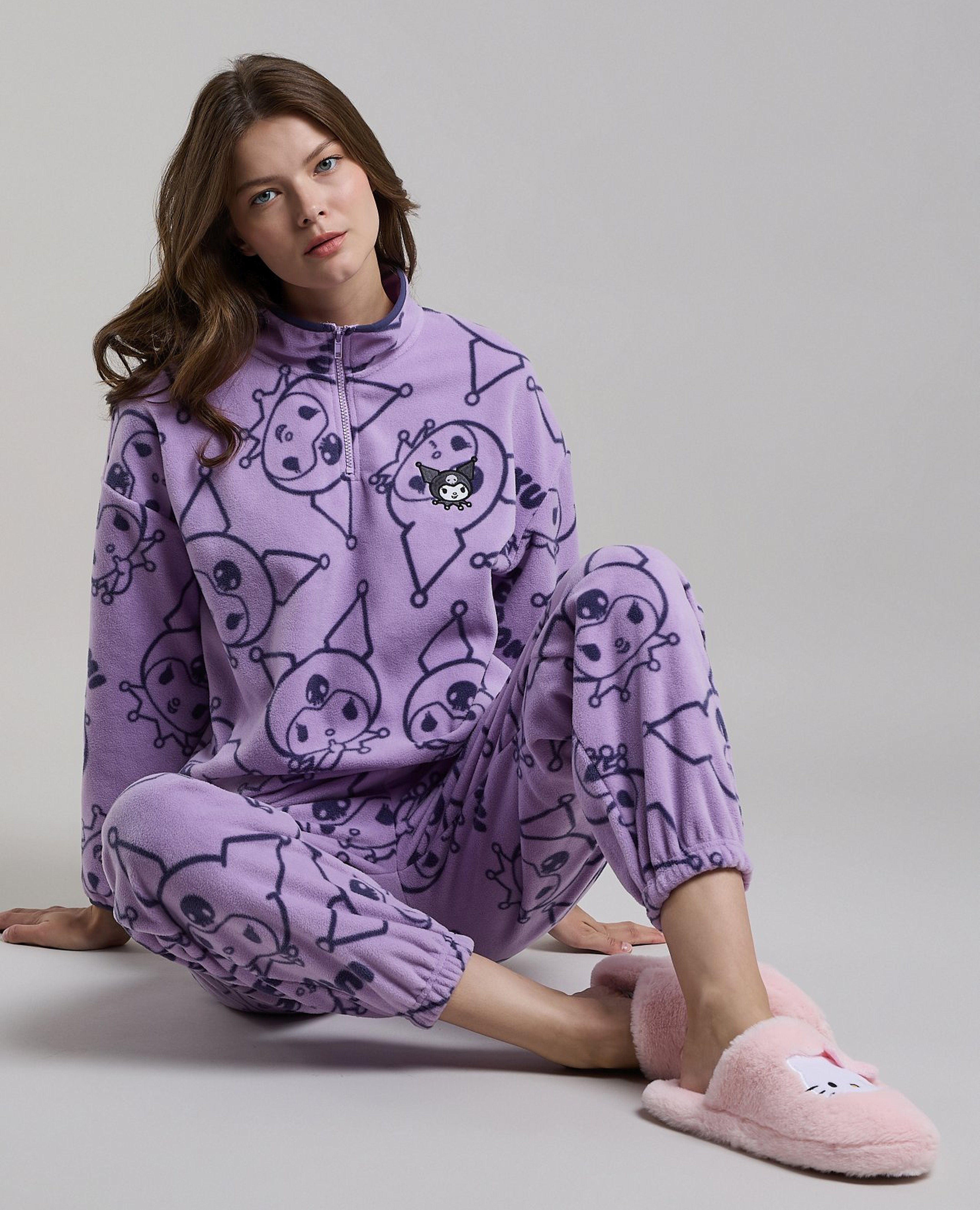 Kuromi Patterned Plush Pyjama Set