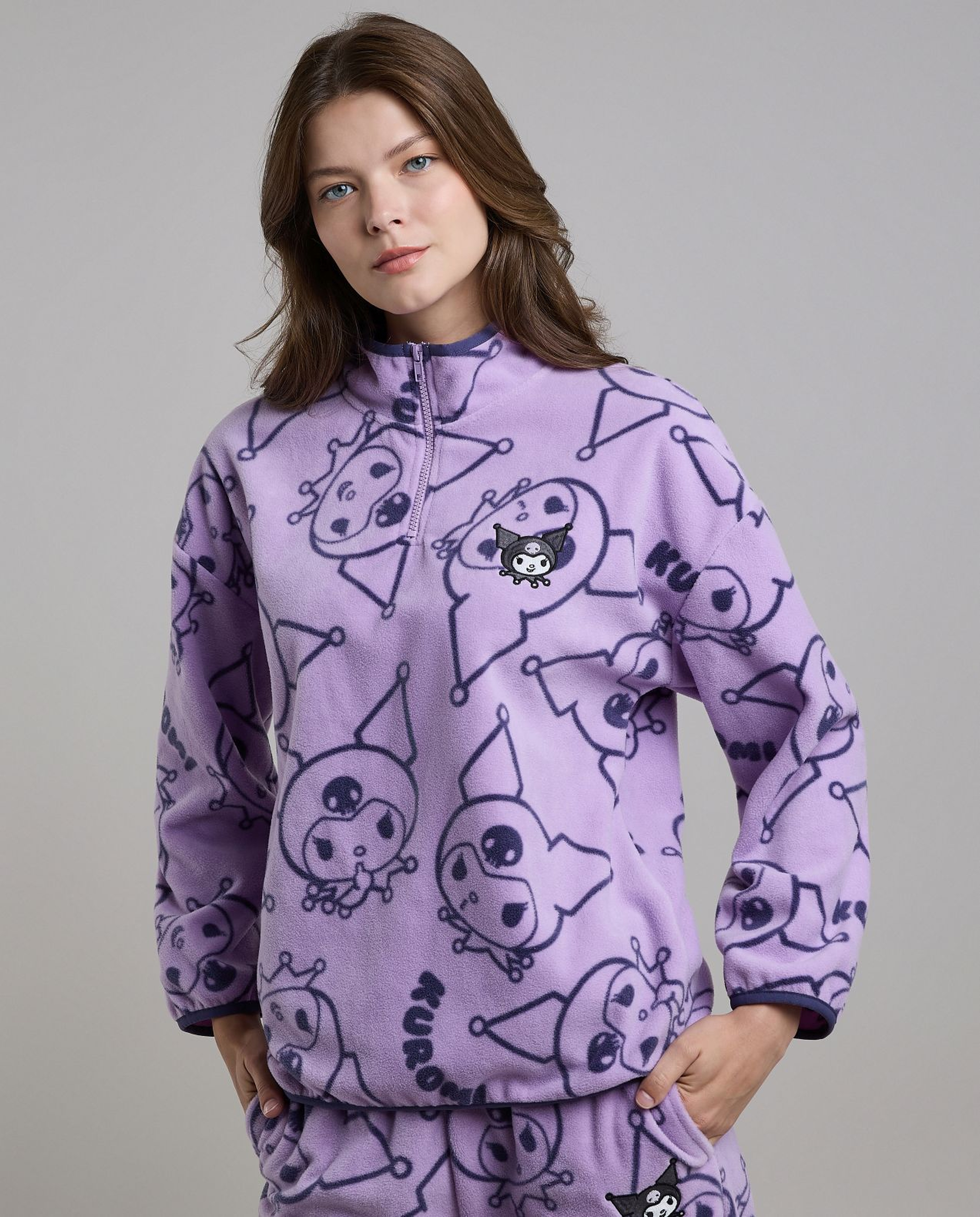 Kuromi Patterned Plush Pyjama Set