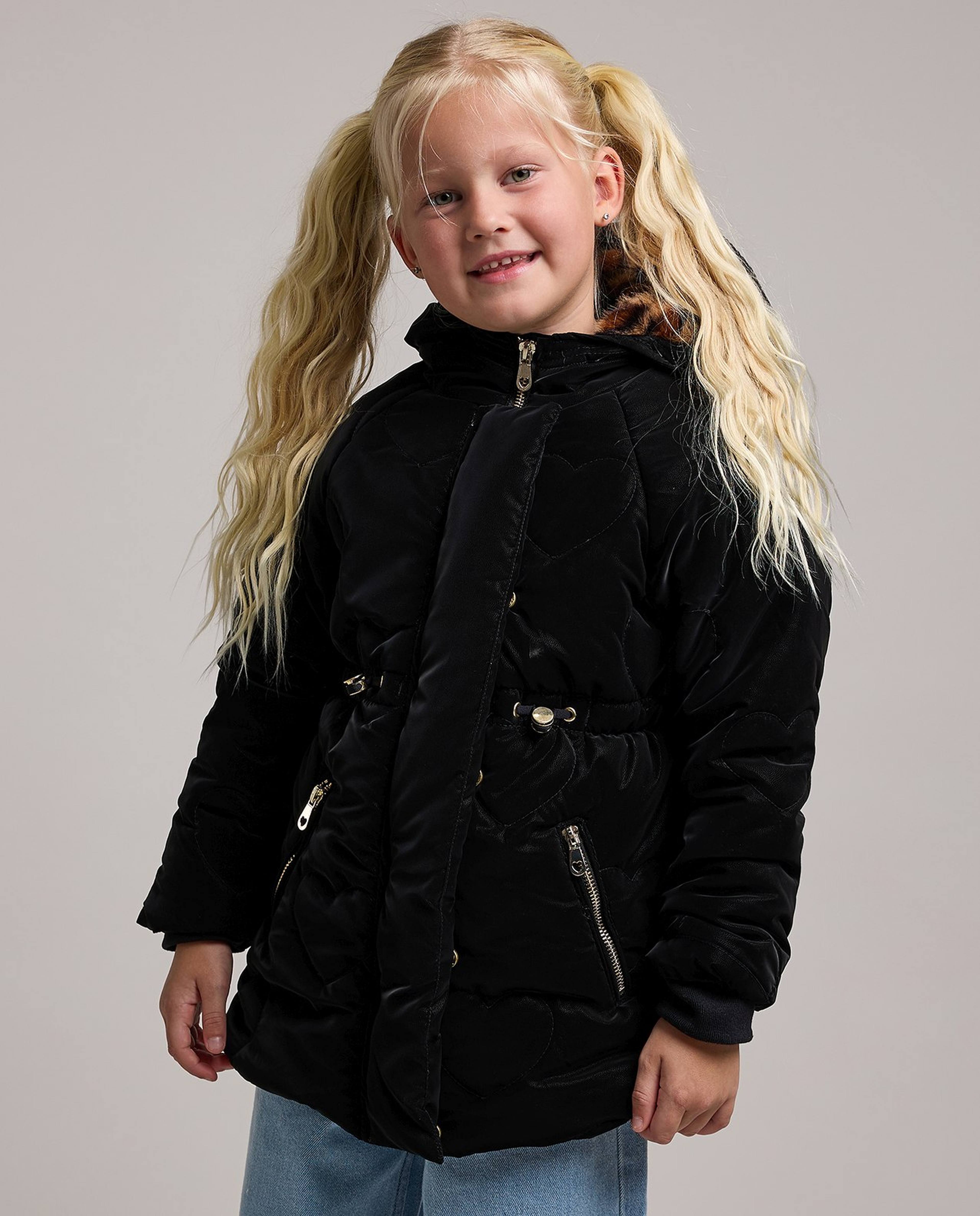 Cinched Waist Hooded Quilted Jacket with Long Sleeves