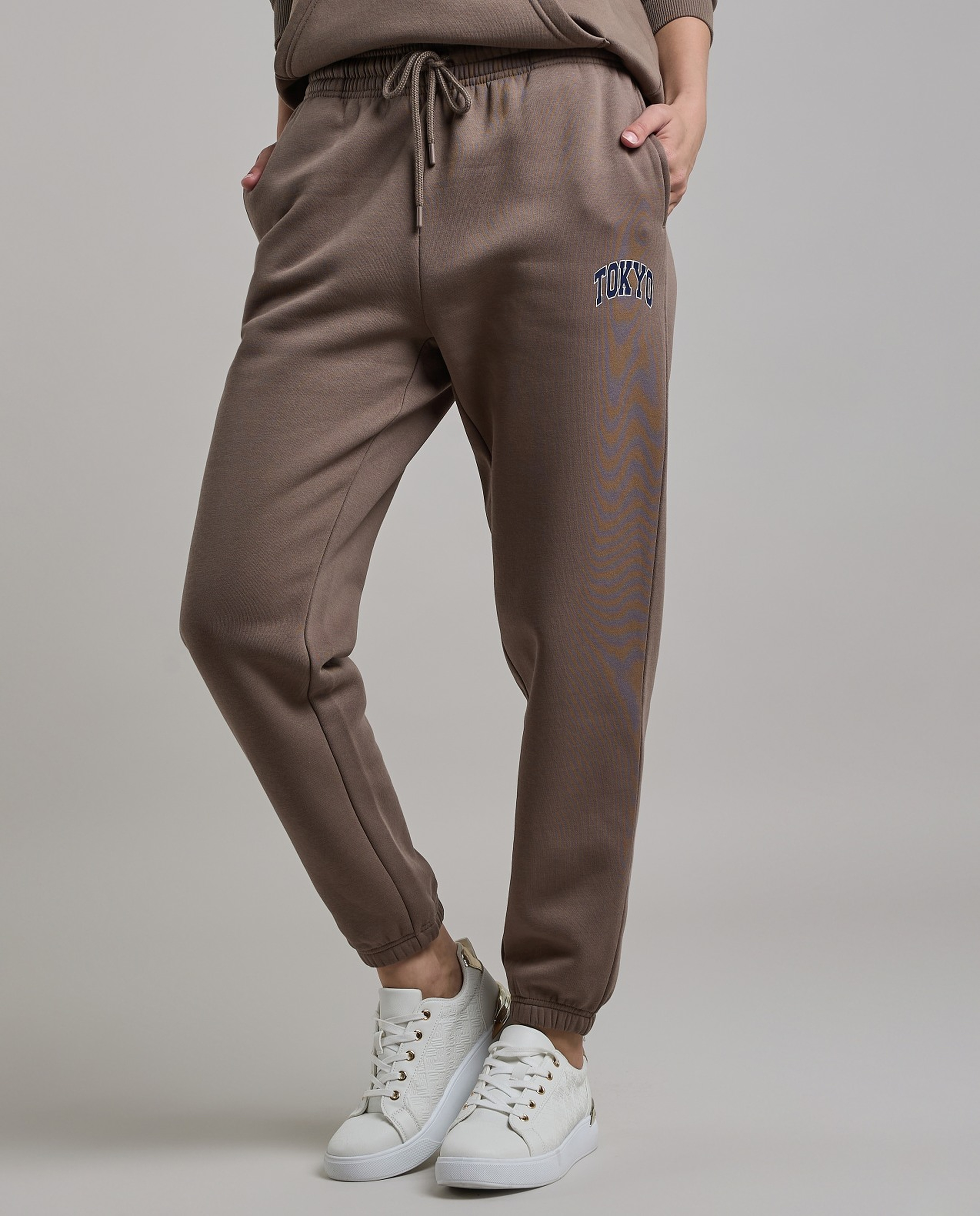 Print Detail Joggers with Drawstring Waist