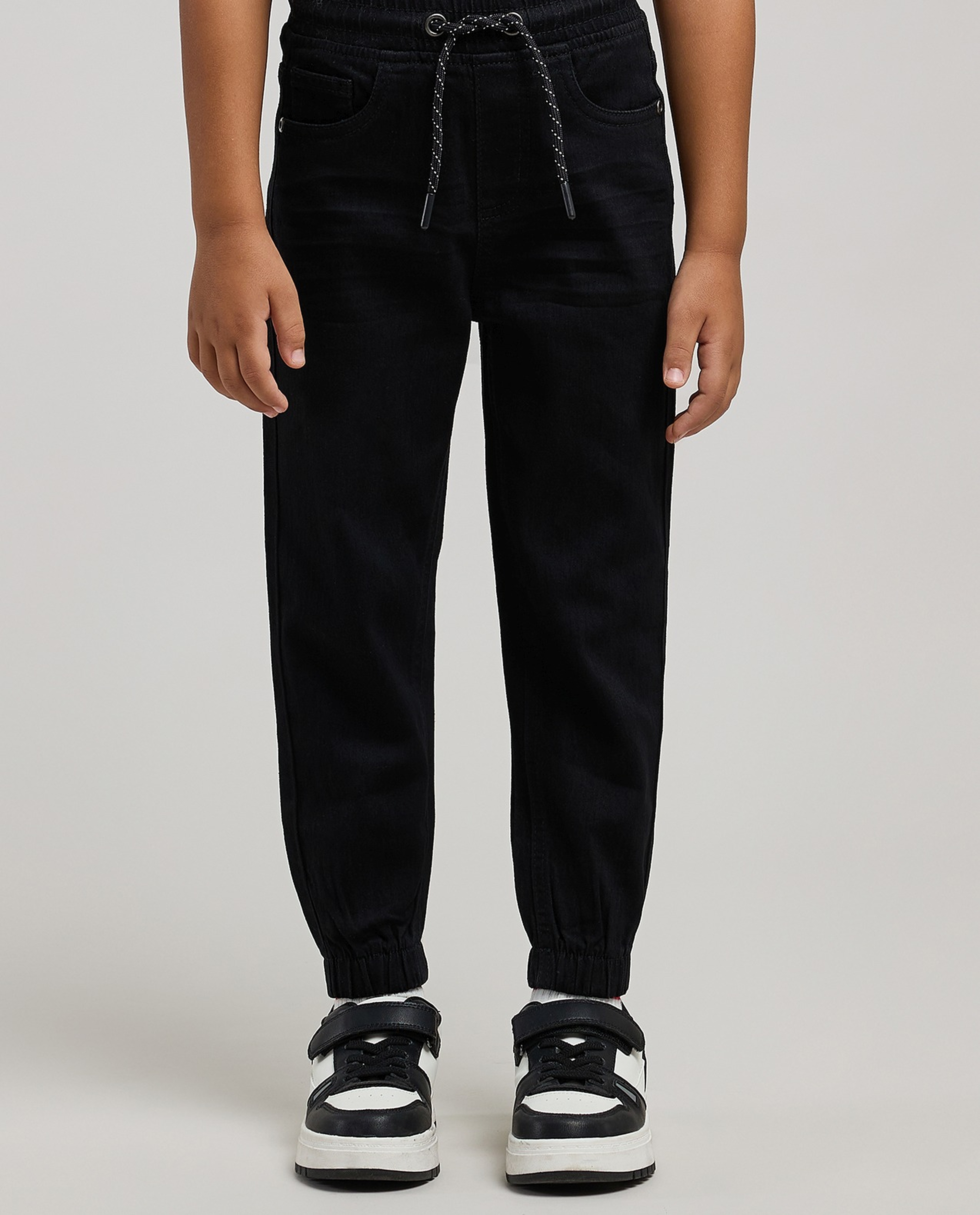 Solid Jogger Jeans with Drawstring Waist