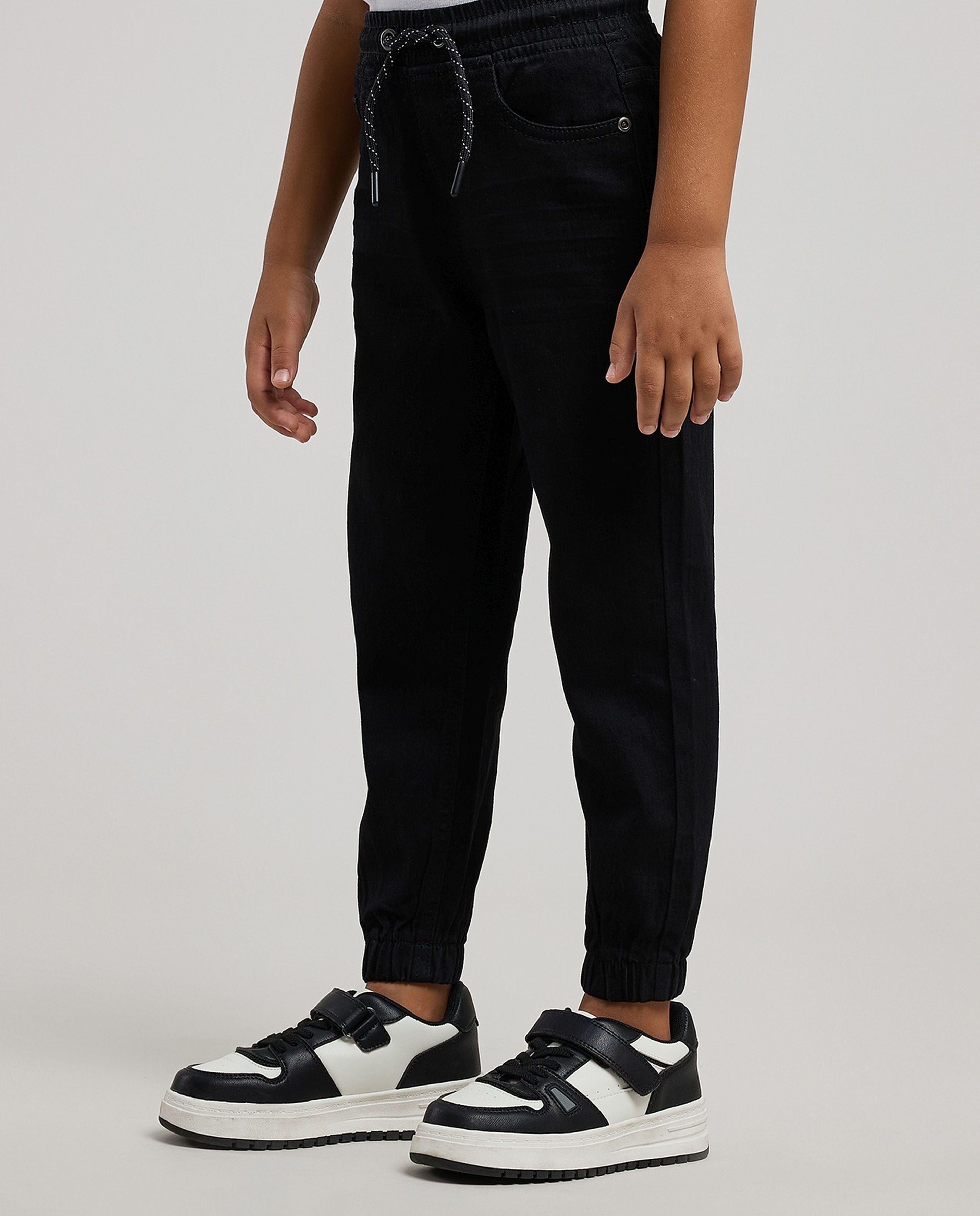 Solid Jogger Jeans with Drawstring Waist