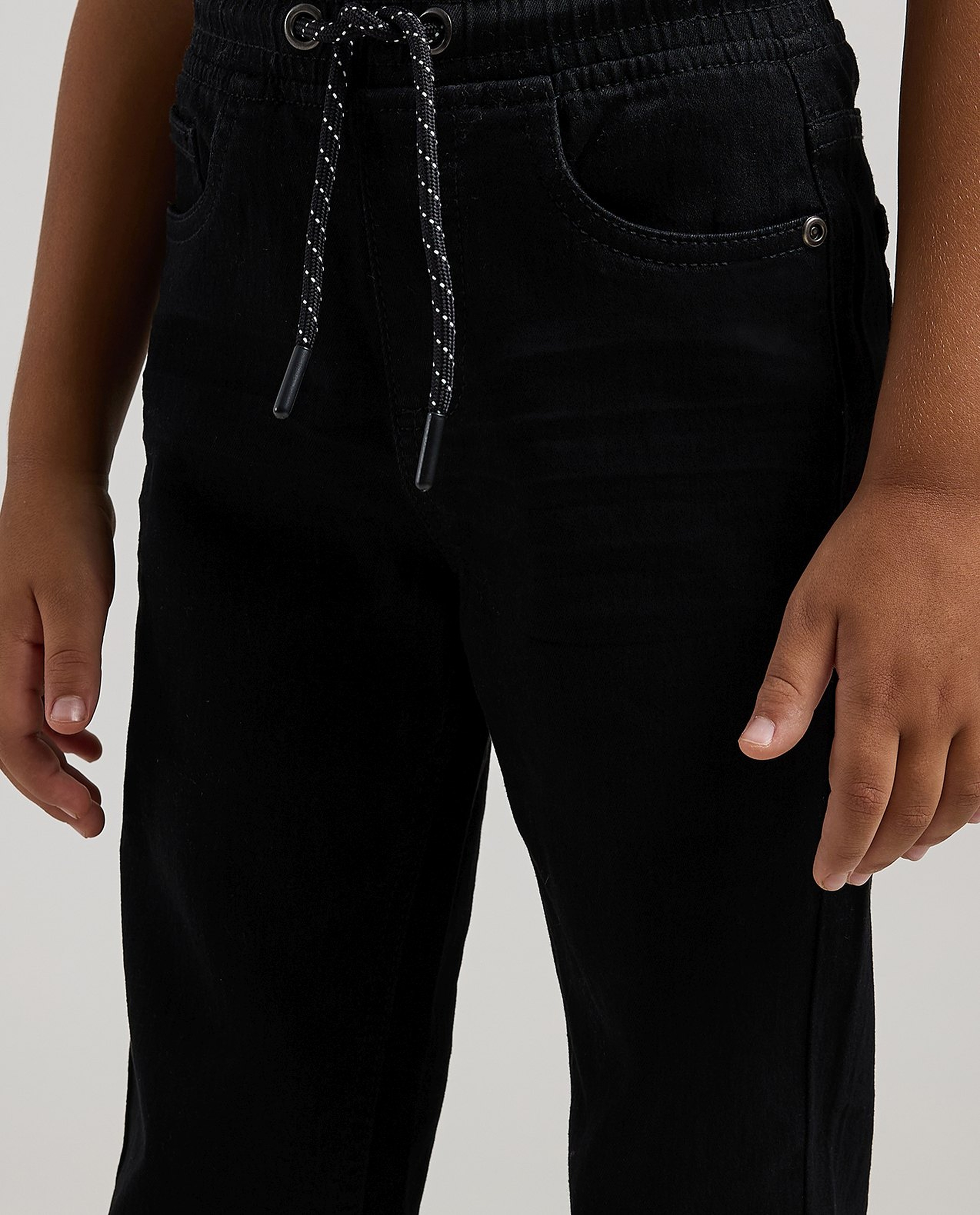 Solid Jogger Jeans with Drawstring Waist