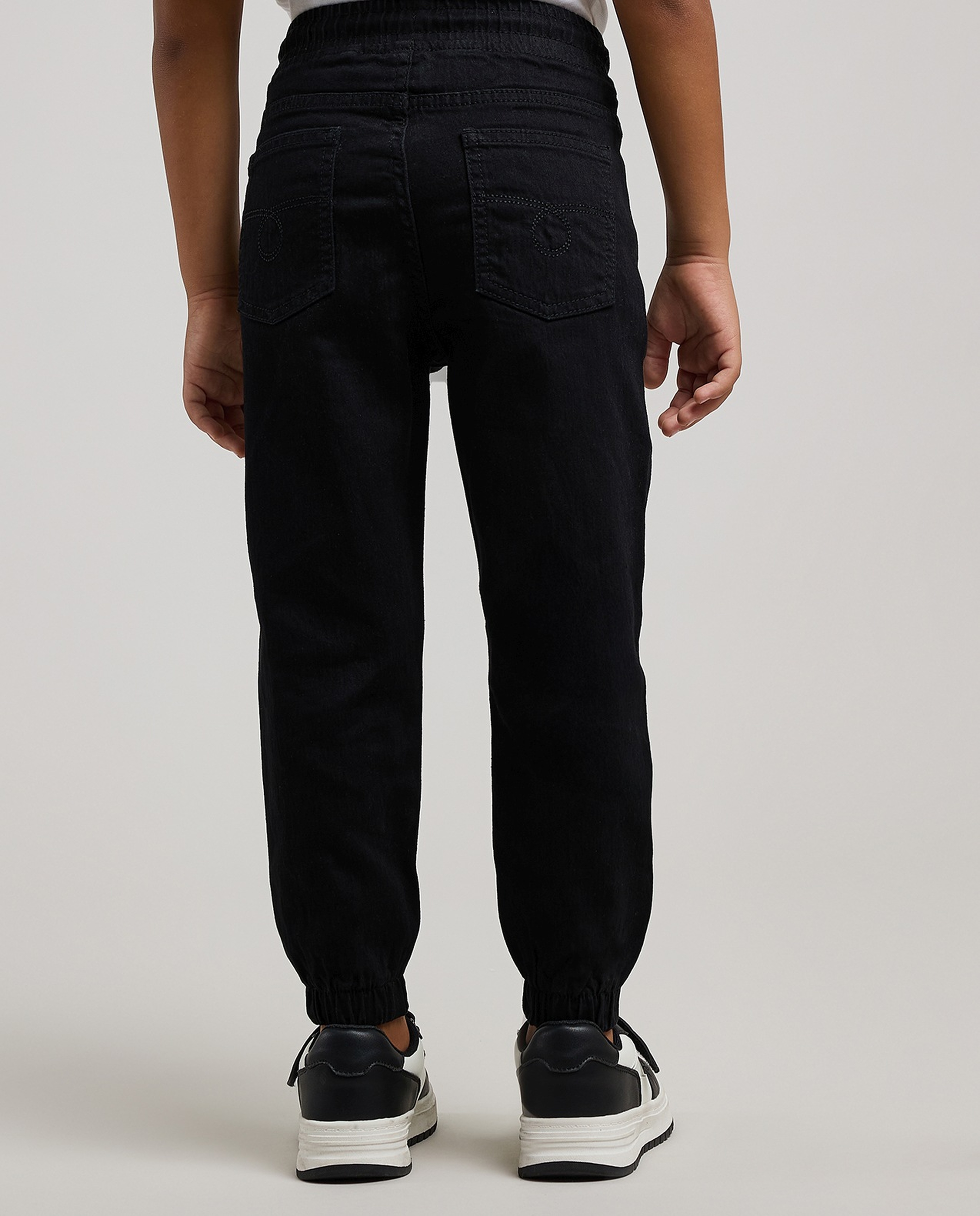 Solid Jogger Jeans with Drawstring Waist
