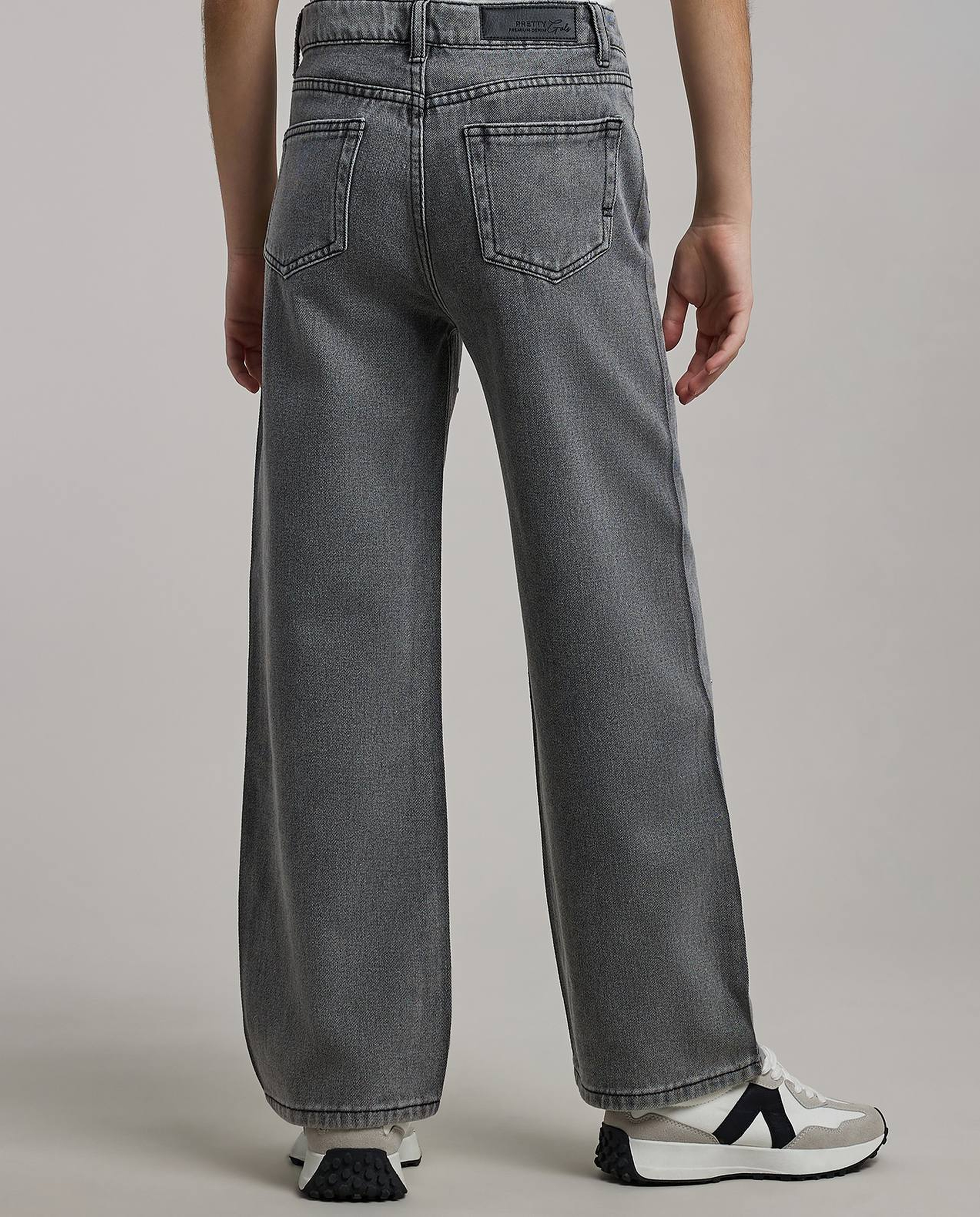 Studded Wide Leg Jeans with Button Closure