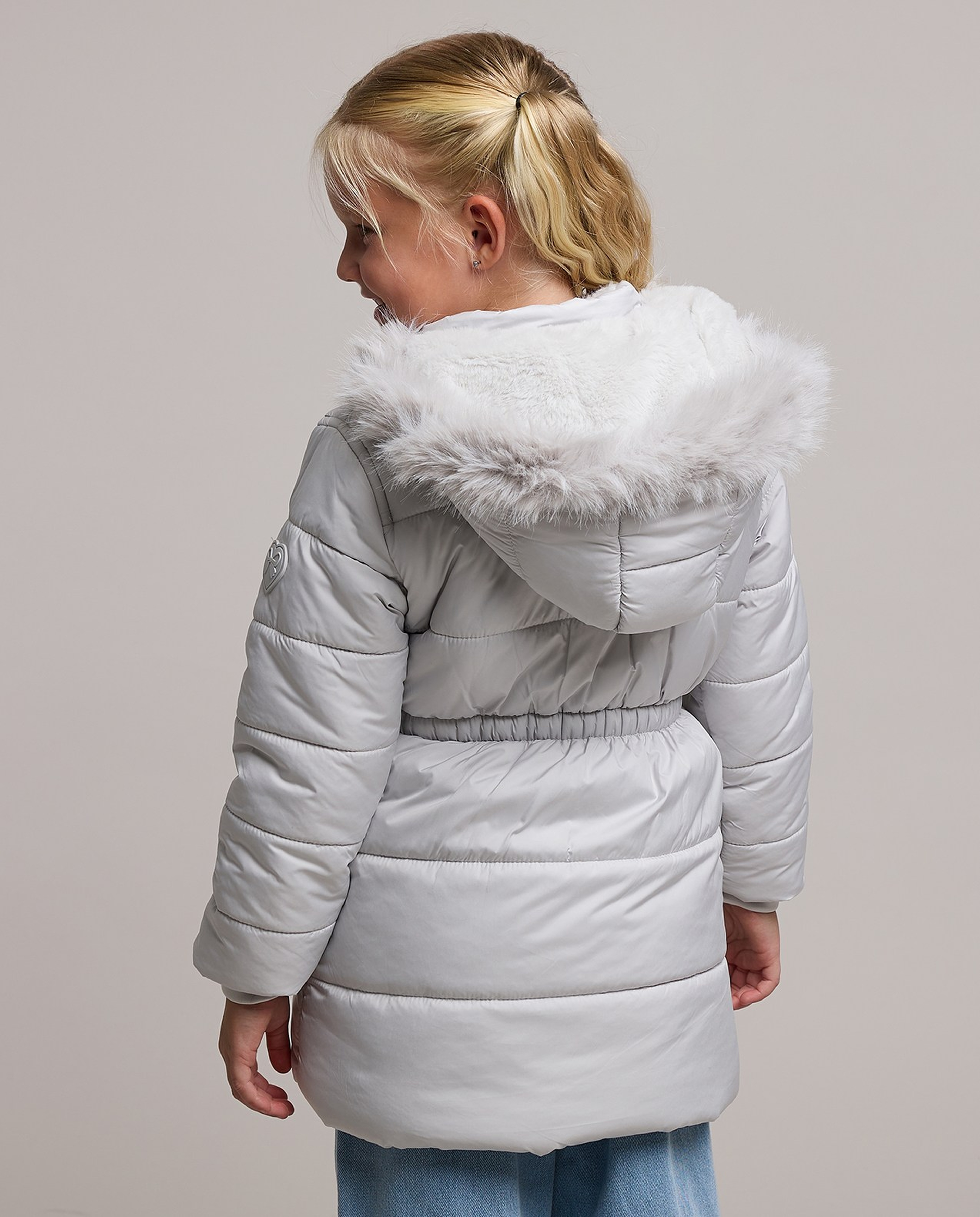 Cinched Waist Hooded Puffer Jacket with Long Sleeves