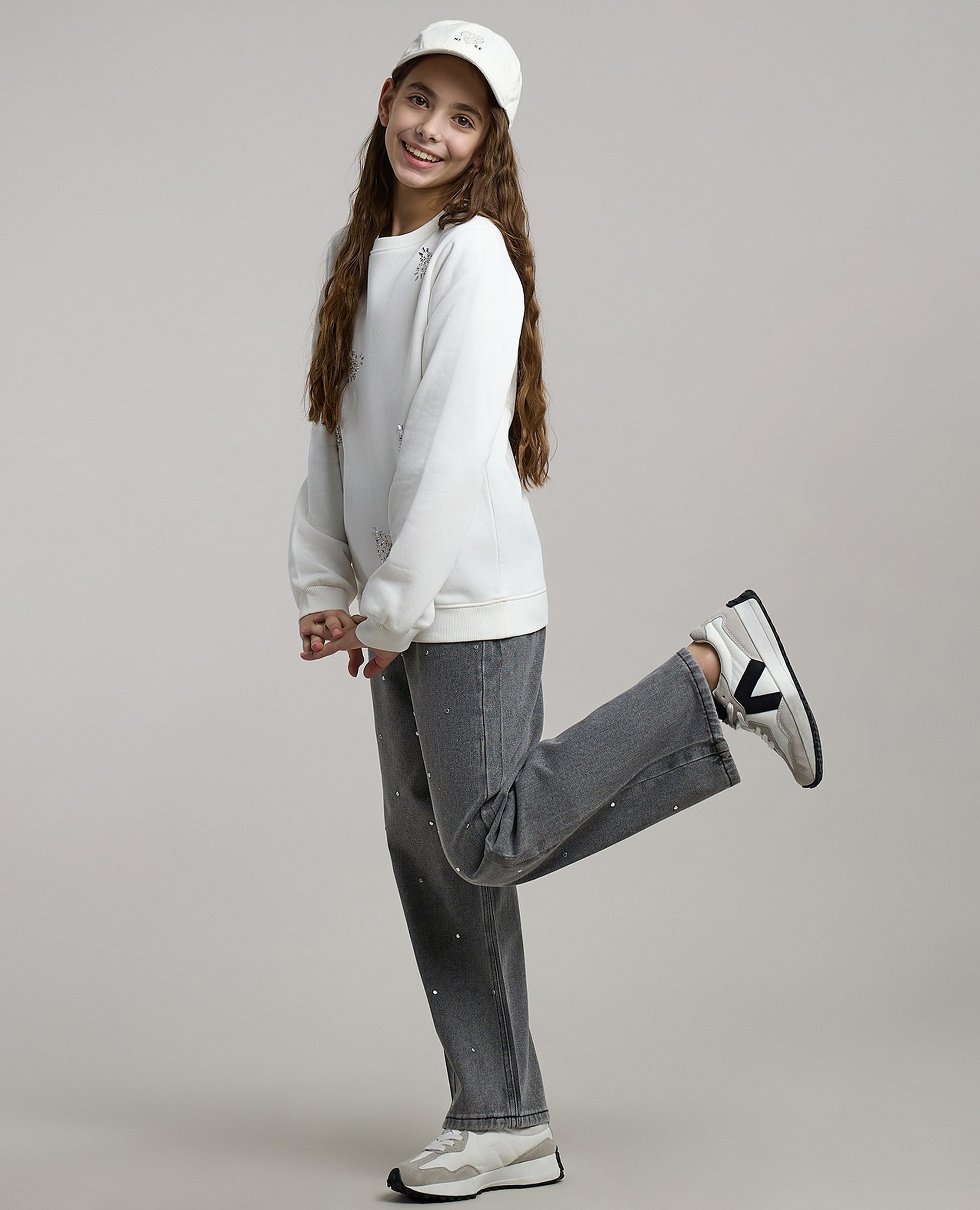 Studded Wide Leg Jeans with Button Closure