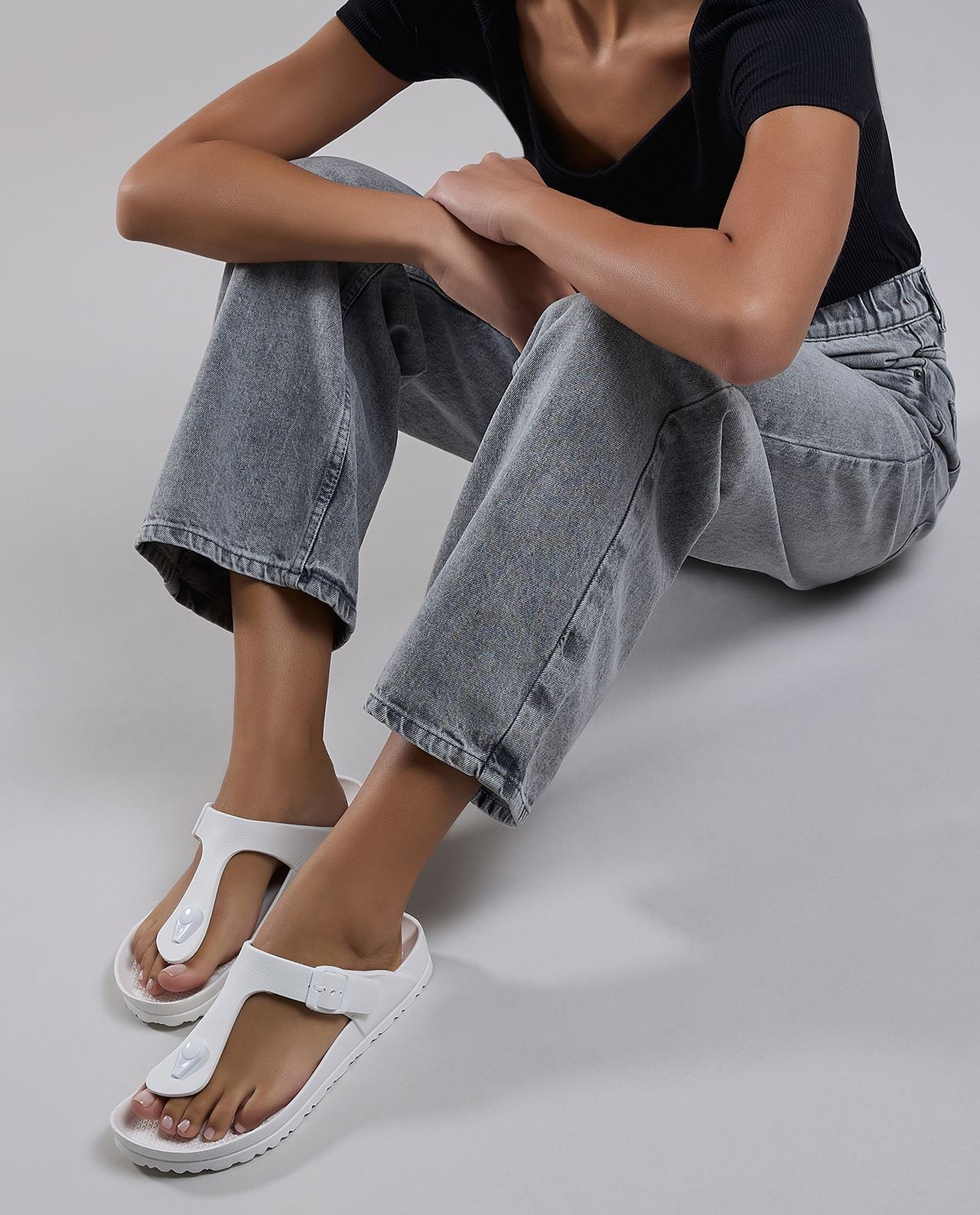 Textured T-Strap Flip-Flops