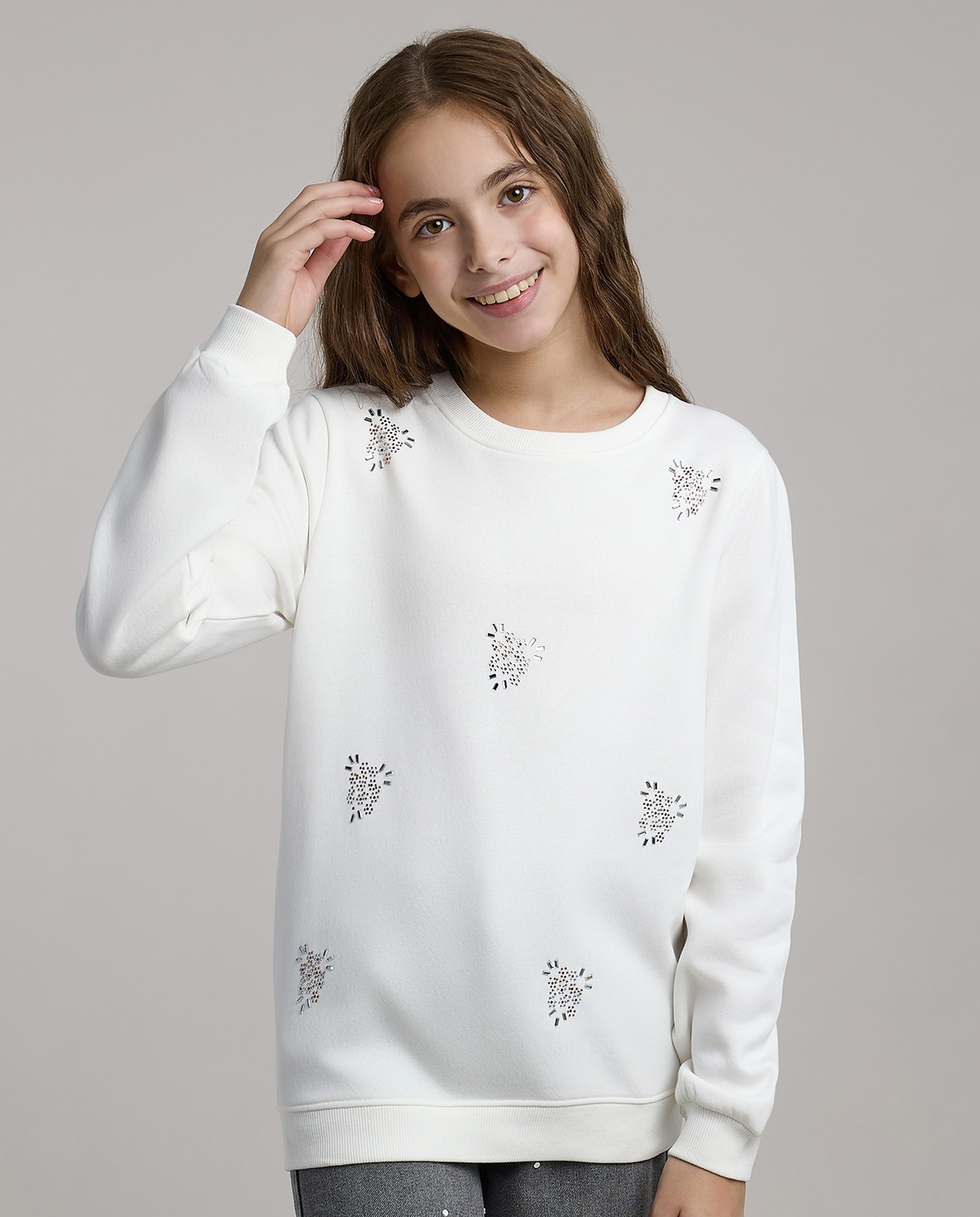 Embellished Sweatshirt with Crew Neck and Long Sleeves