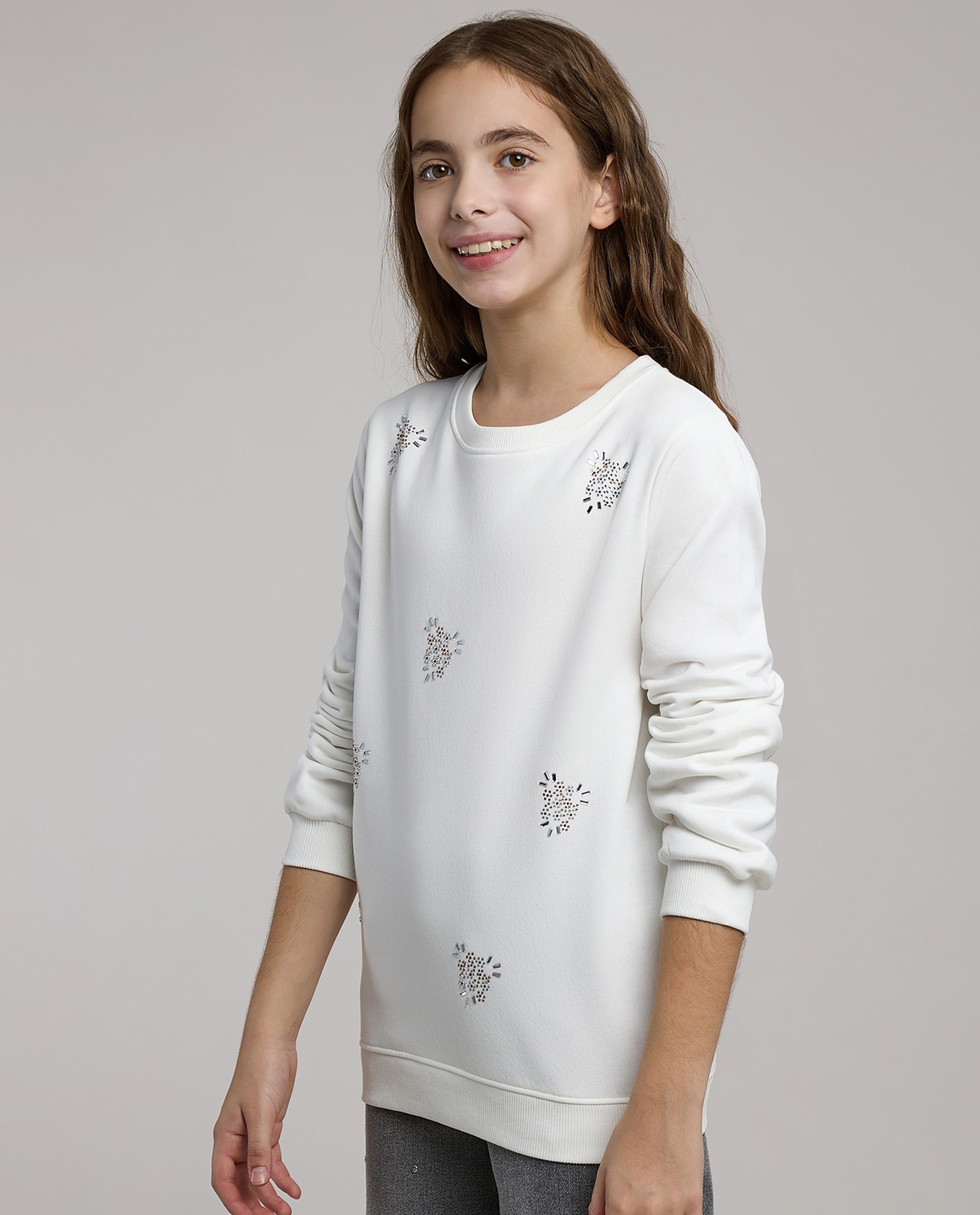 Embellished Sweatshirt with Crew Neck and Long Sleeves