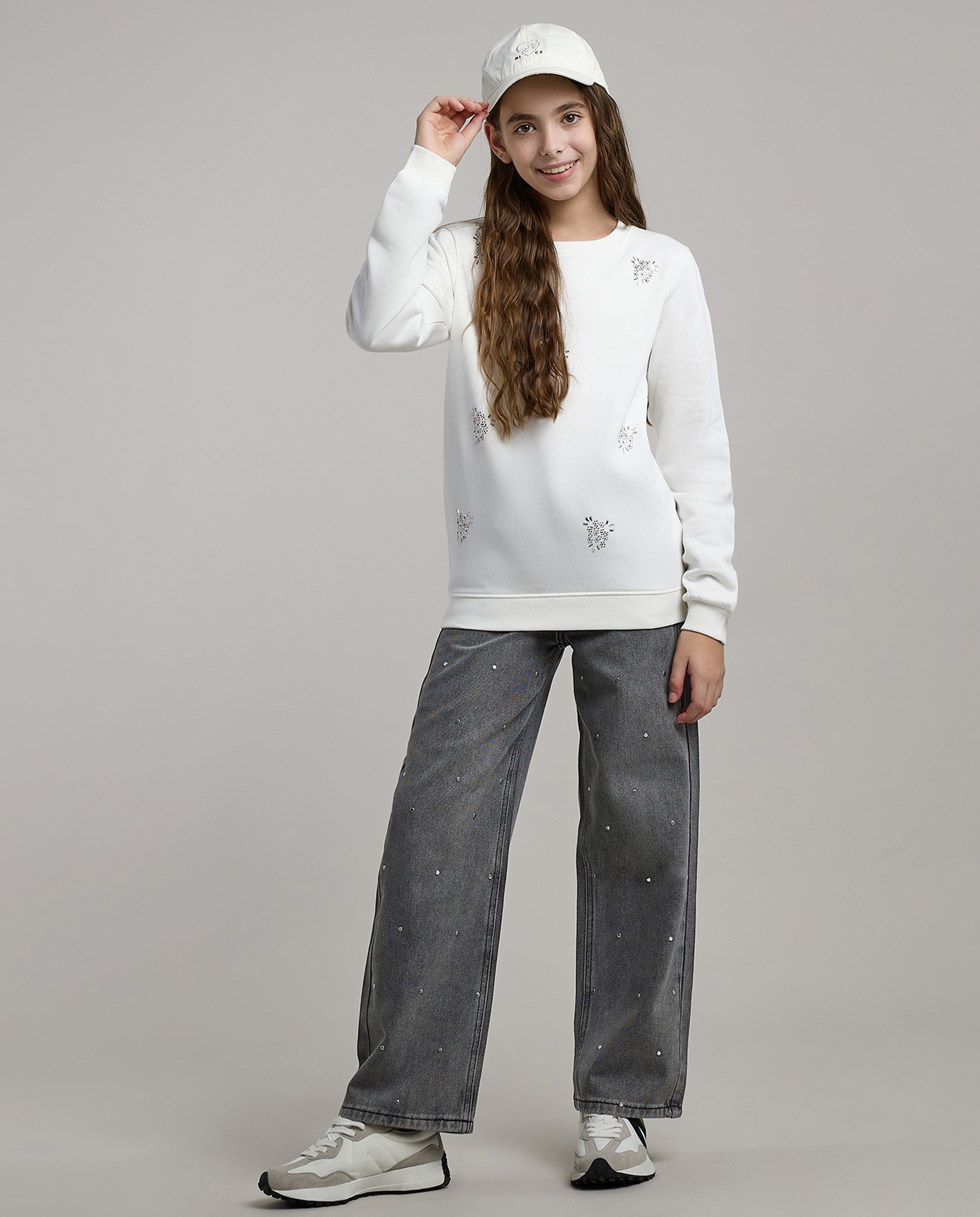 Embellished Sweatshirt with Crew Neck and Long Sleeves