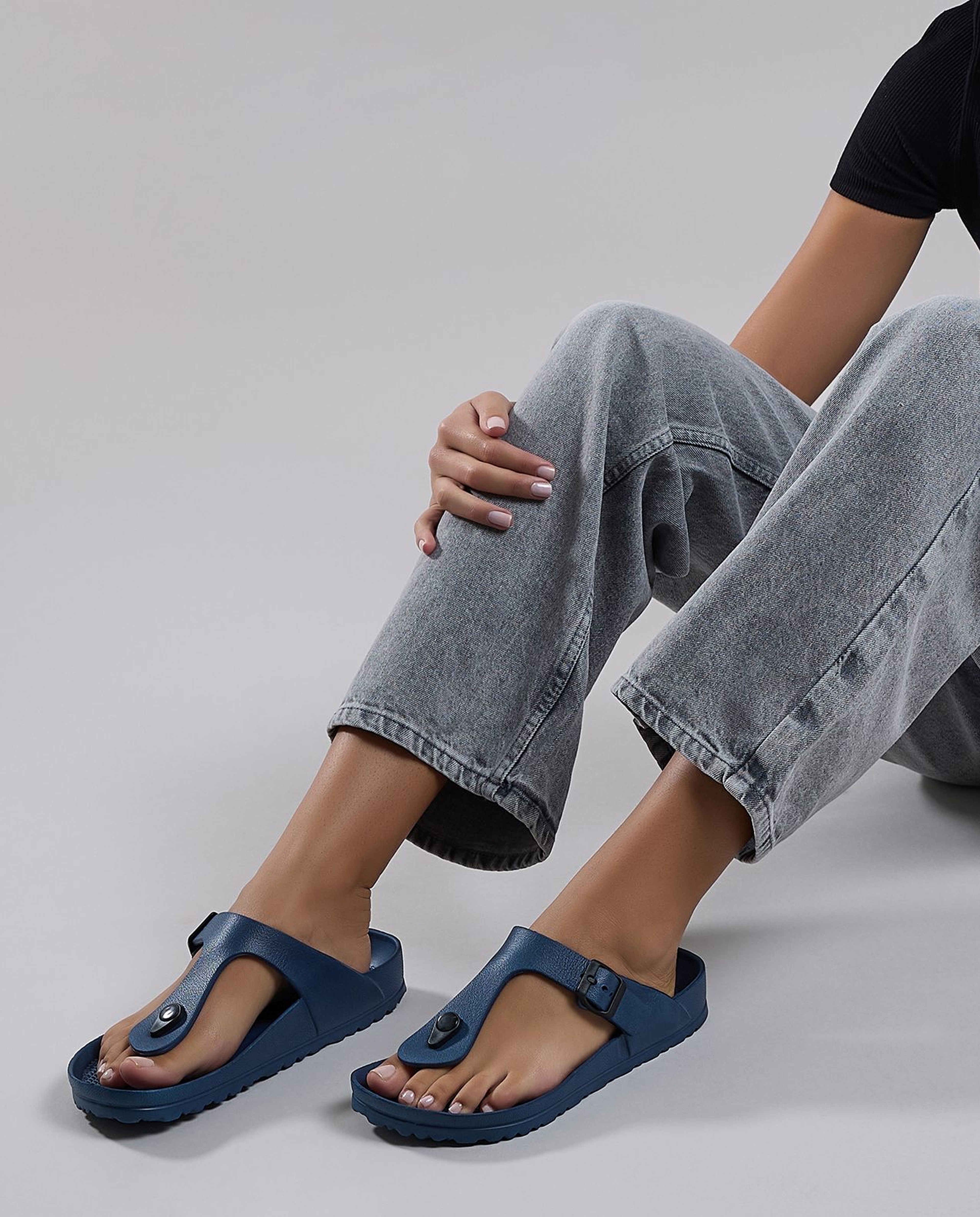 Textured T-Strap Flip-Flops