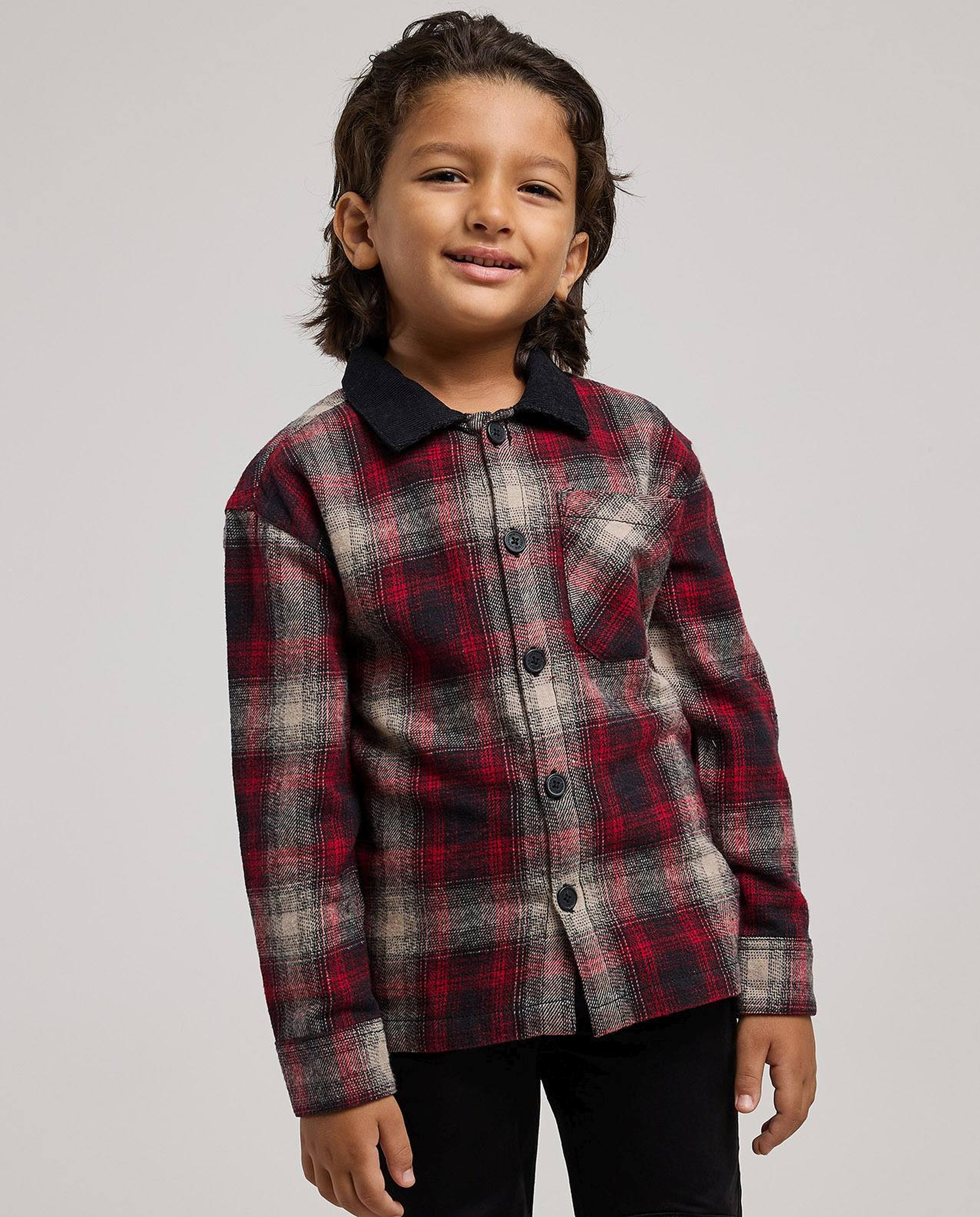 Plaid Shirt with Classic Collar and Long Sleeves